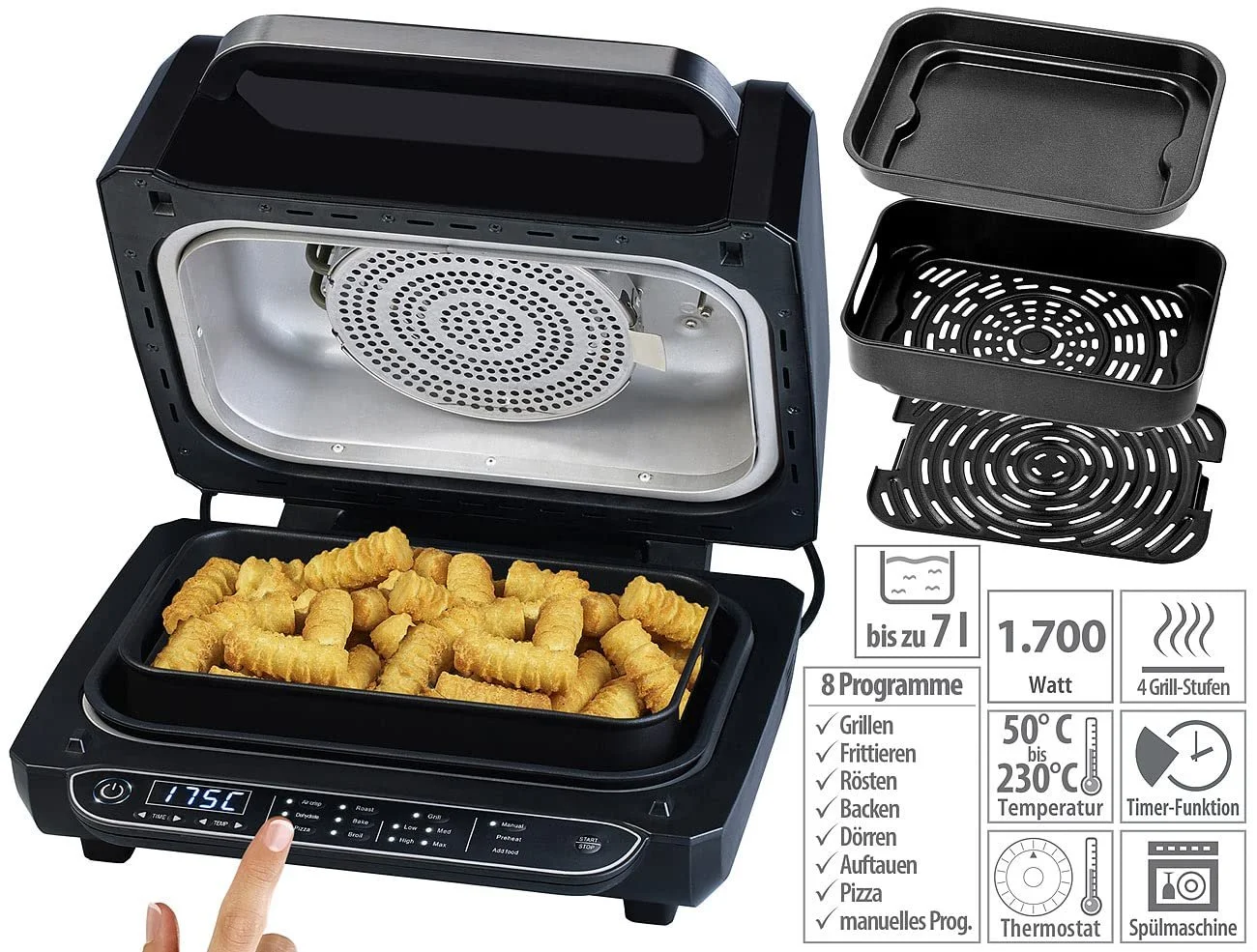 Мультипіч-гриль Rosenstein & Söhne Smokeless BBQ Grill цифрова 3-в-1 1700 Вт Чорна, фото №3