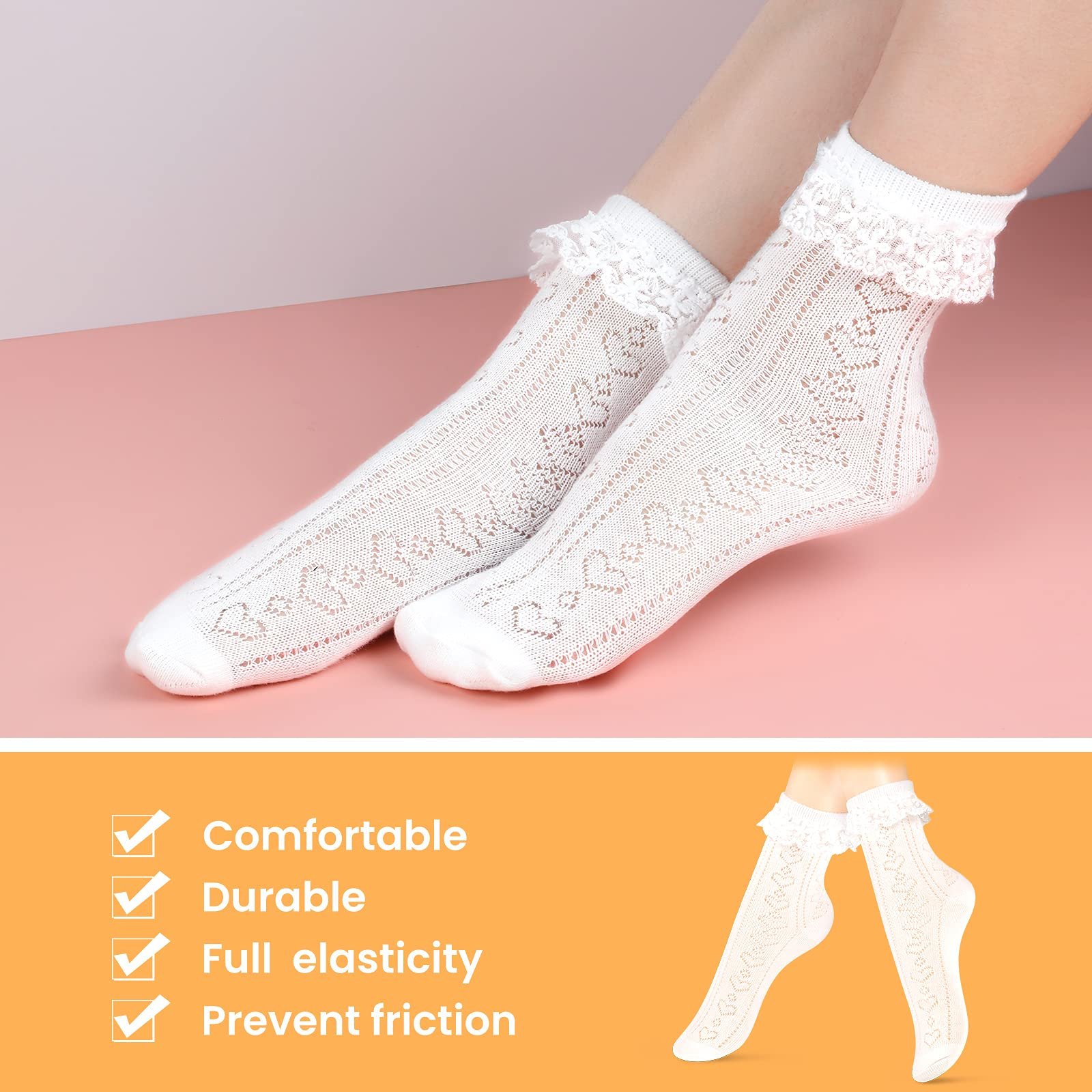 Носки Boyiee Кружевные белые гольфы с оборками, носки принцессы для женщин и девушек, фото №6