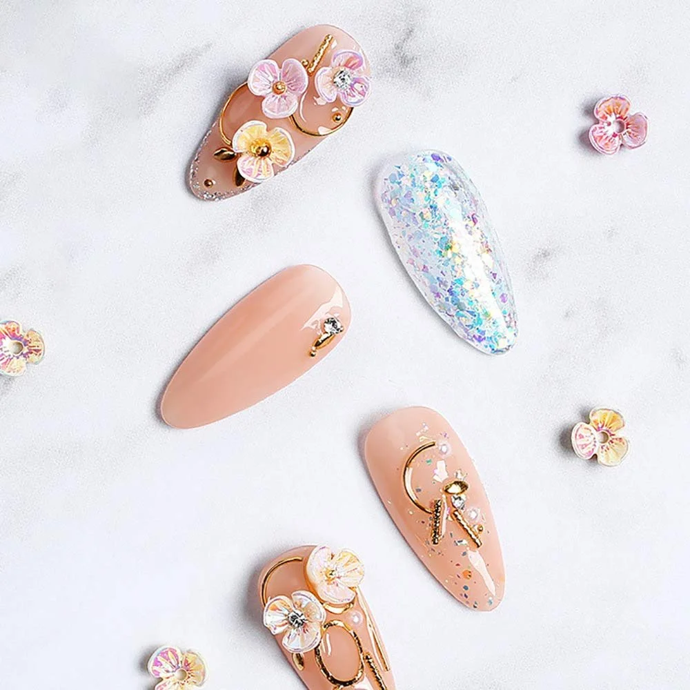 Набір 3D прикрас для нігтів Квітка-черепашка Сталеві кульки Заклепки Змішані прикраси, фото №2