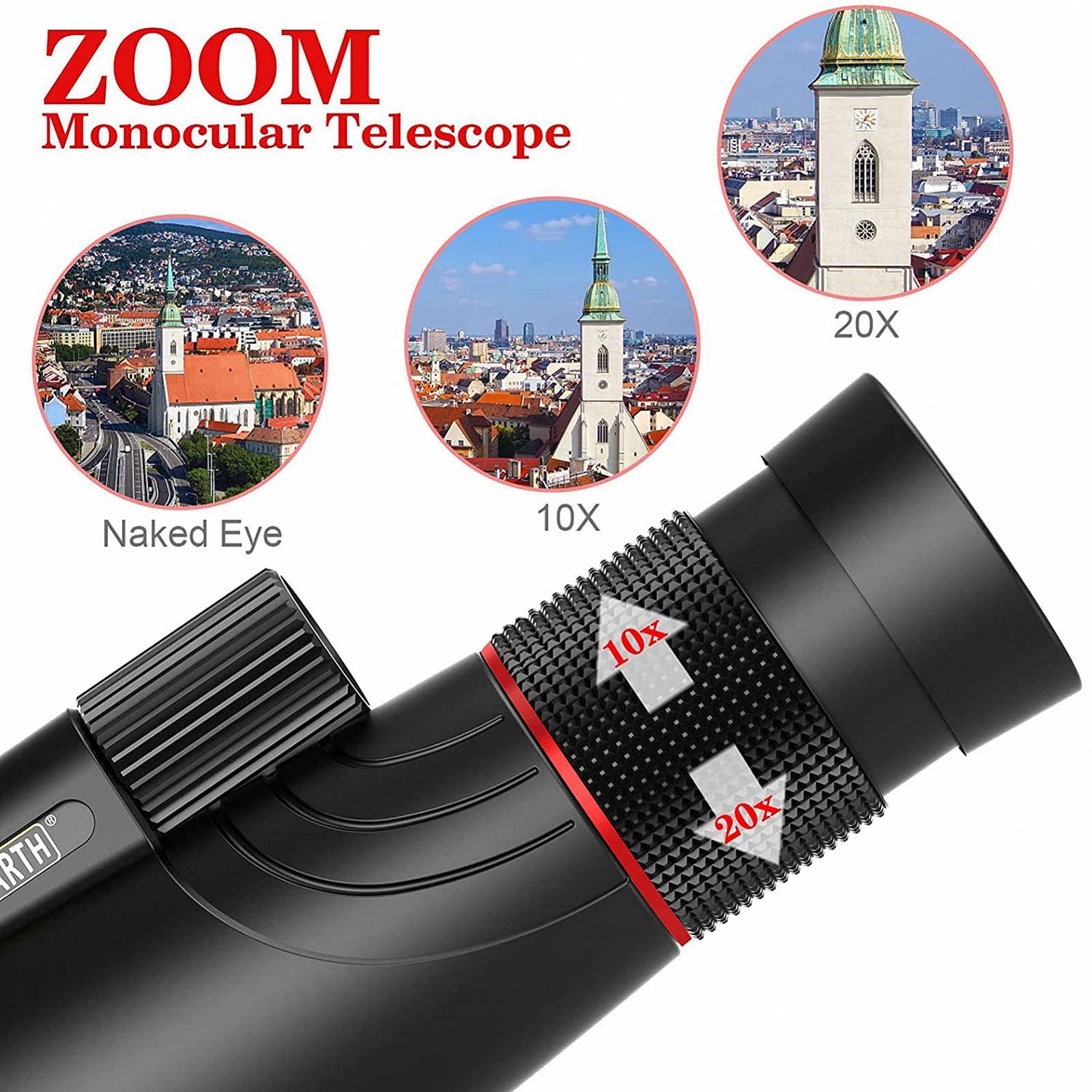 Монокуляр DERBUT Hohe Vergrößerung Zoom 10-20×50 BAK4 Prism з чохлом для телефону і штативом, фото №5