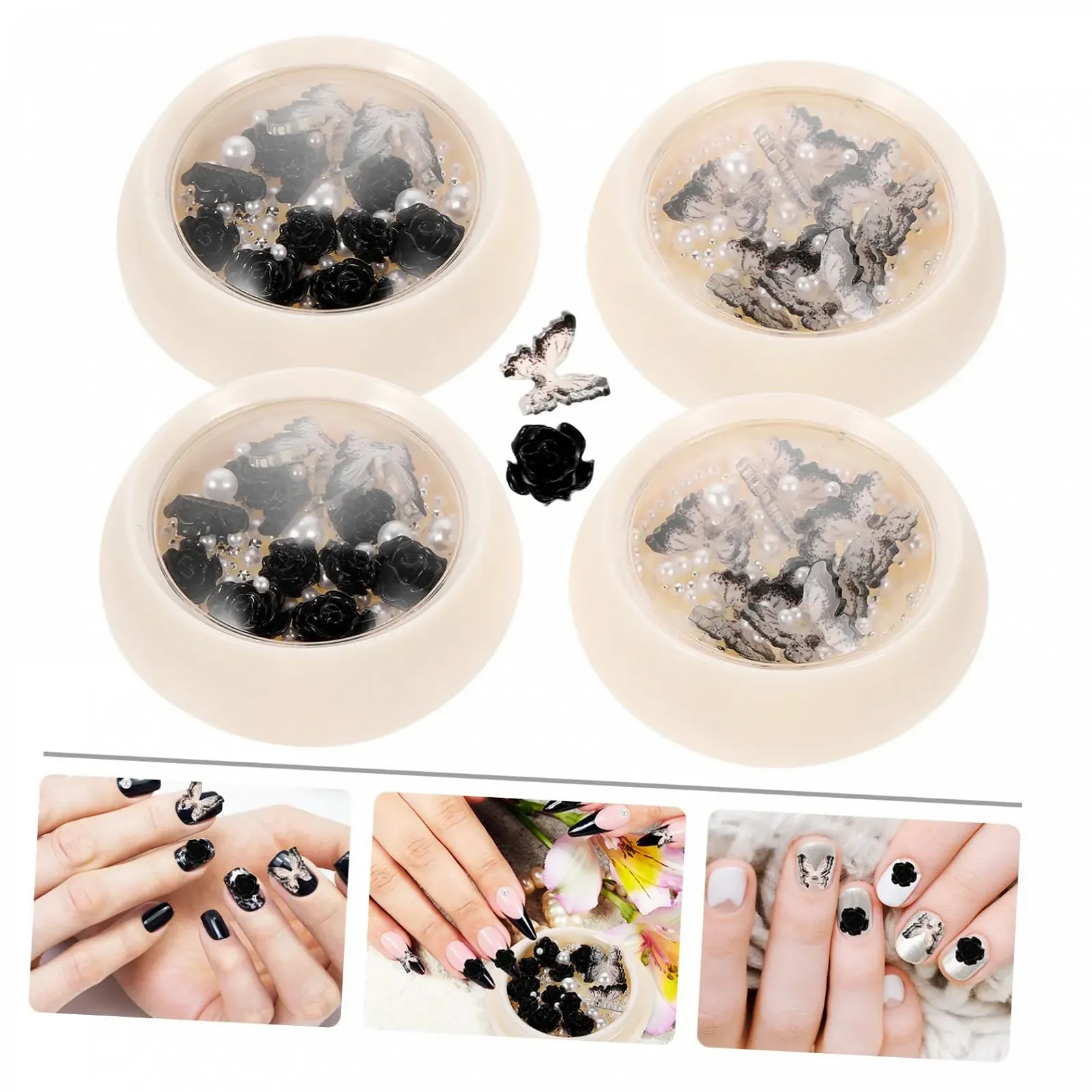 Украшения для ногтей Healvian Бриллианты Черная отделка Жемчуг Аксессуары Ювелирные изделия DIY Маникюр DIY Розы Стальной шар Декор Стразы Смола, фото №9