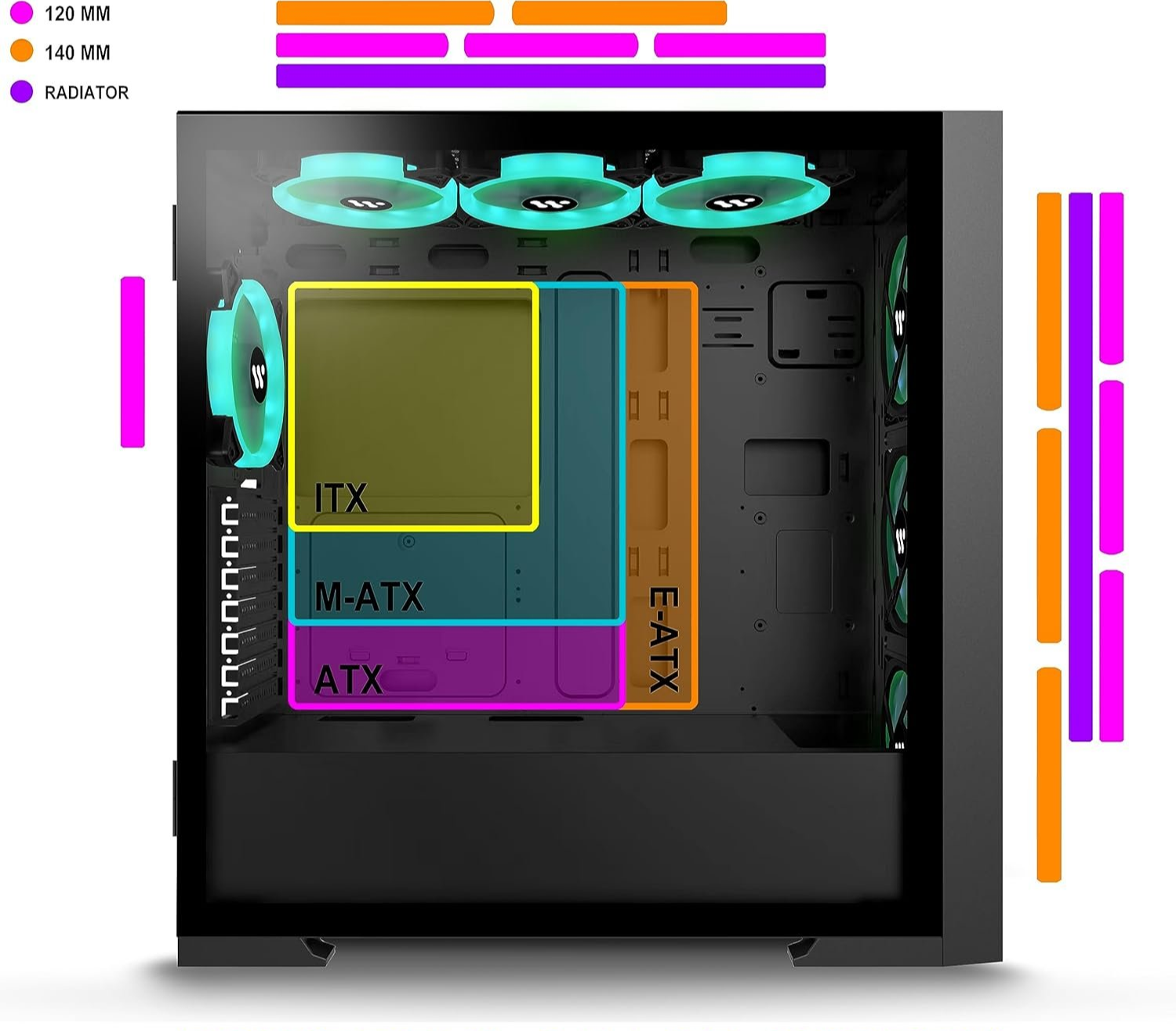 Корпус KEDIERS C710 / E-ATX / 7x120mm ARGB PWM / USB 3.0 / без БЖ / Чорний, фото №4