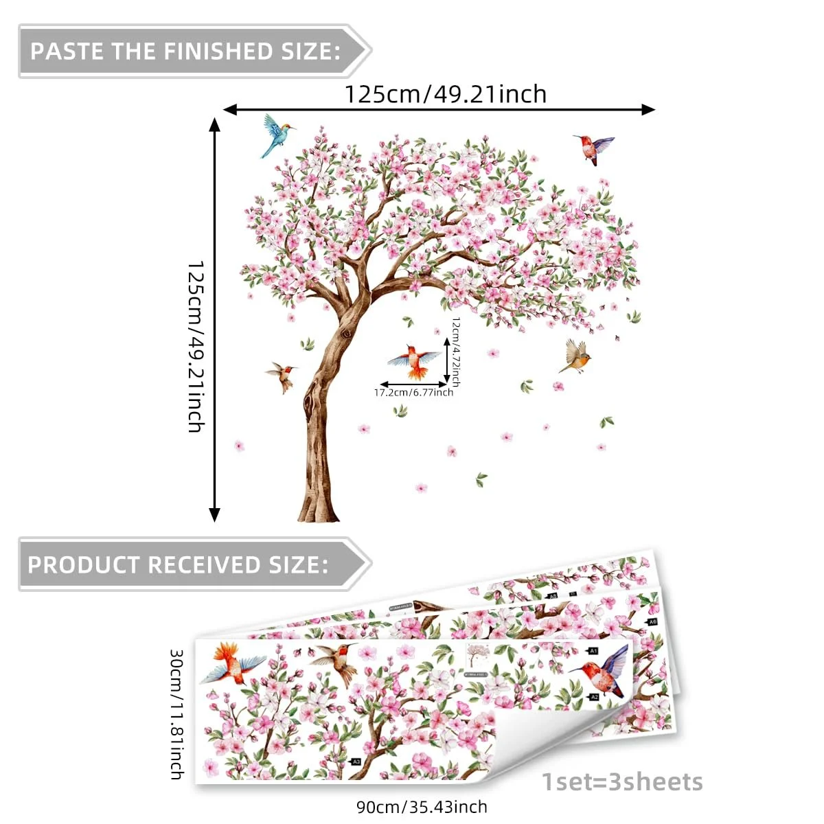 Наклейки на стіну Runtoo Pink Cherry Blossom Tree Великі Рожеві, фото №5