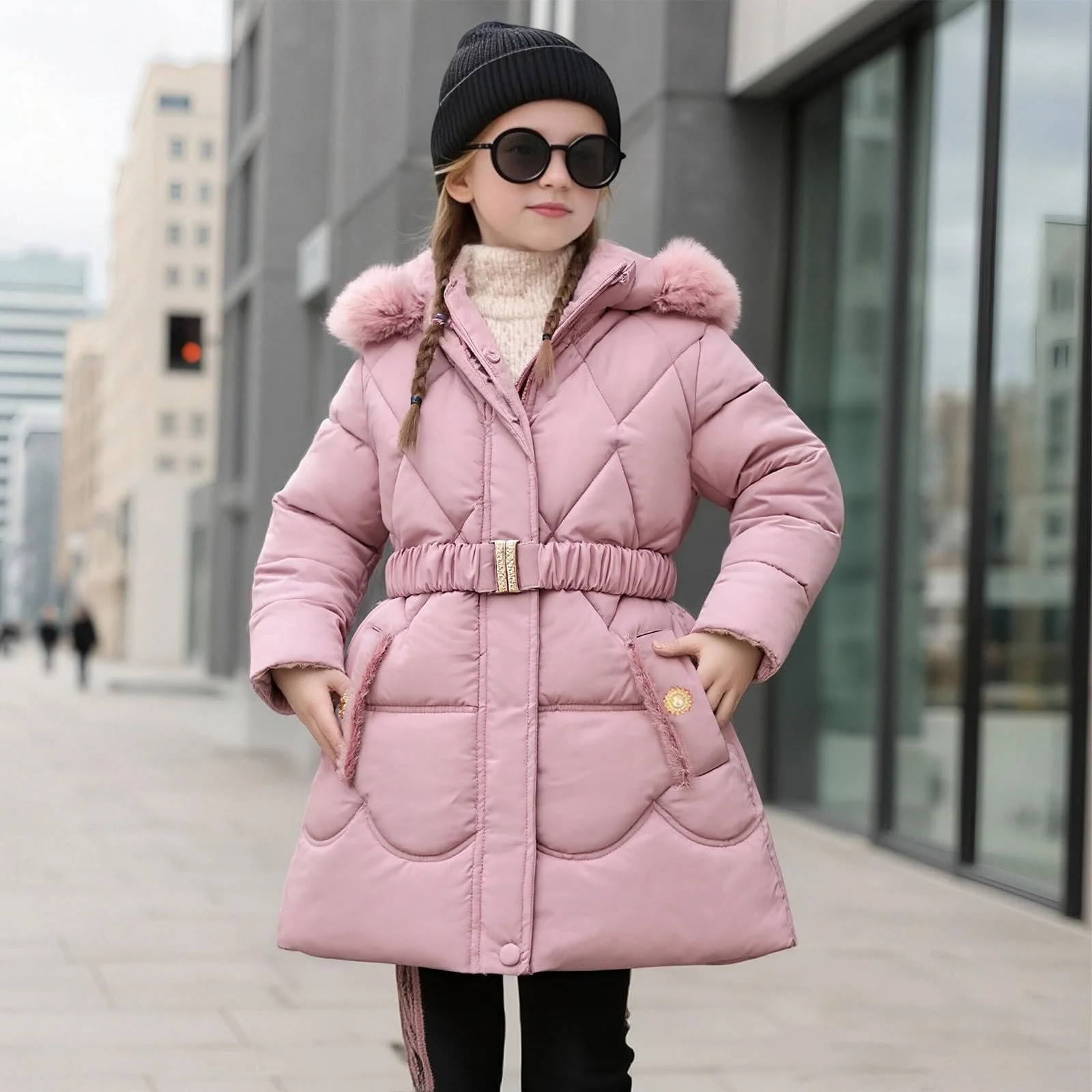 Зимова Куртка для Дівчаток Sfwqoifou, з хутряним капюшоном, фото №2