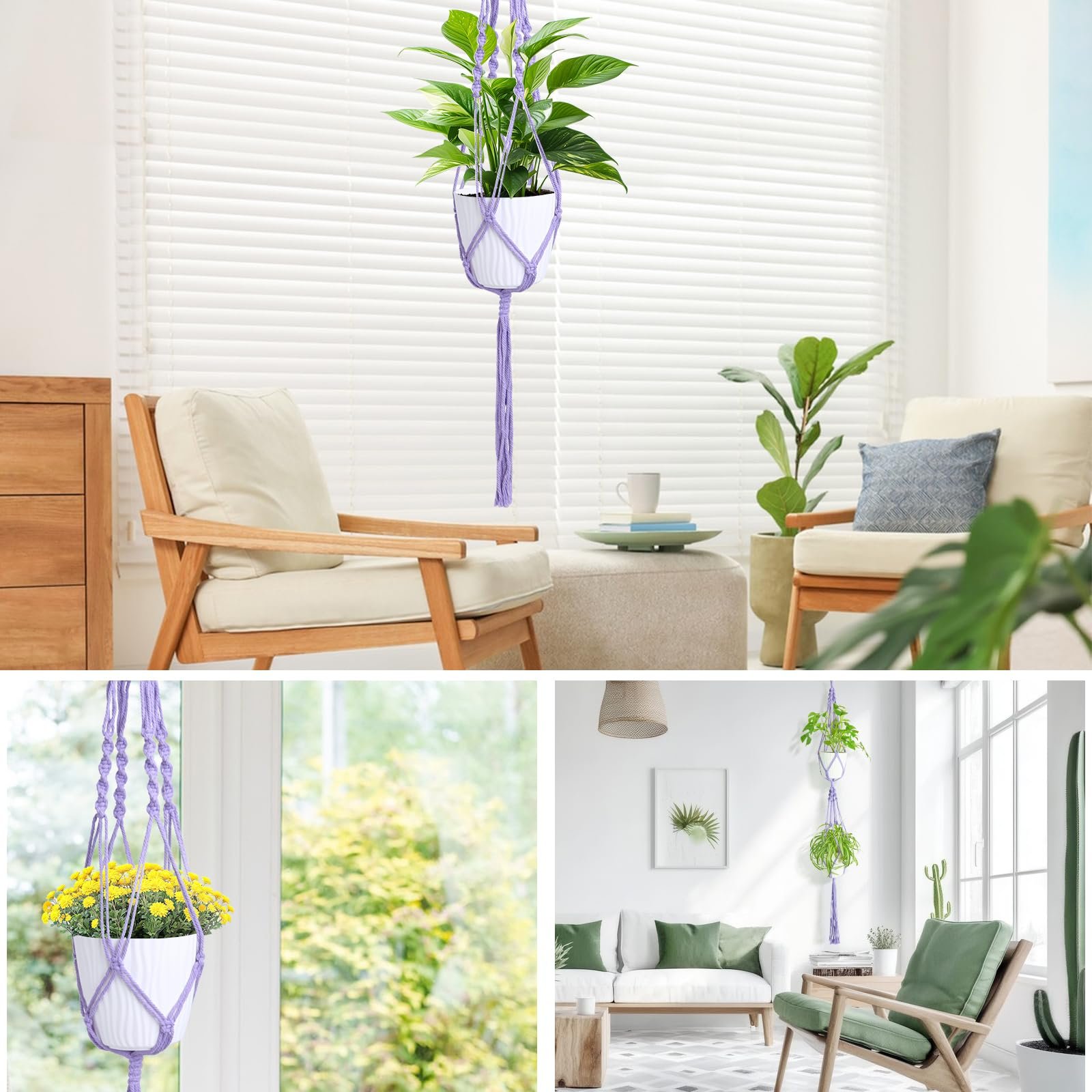 Підвісні кошики макраме XXXFLOWER Бавовняна мотузка Фіолетовий 3 шт., фото №5 Підвісні кошики макраме XXXFLOWER Бавовняна мотузка Фіолетовий 3 шт., фото №5