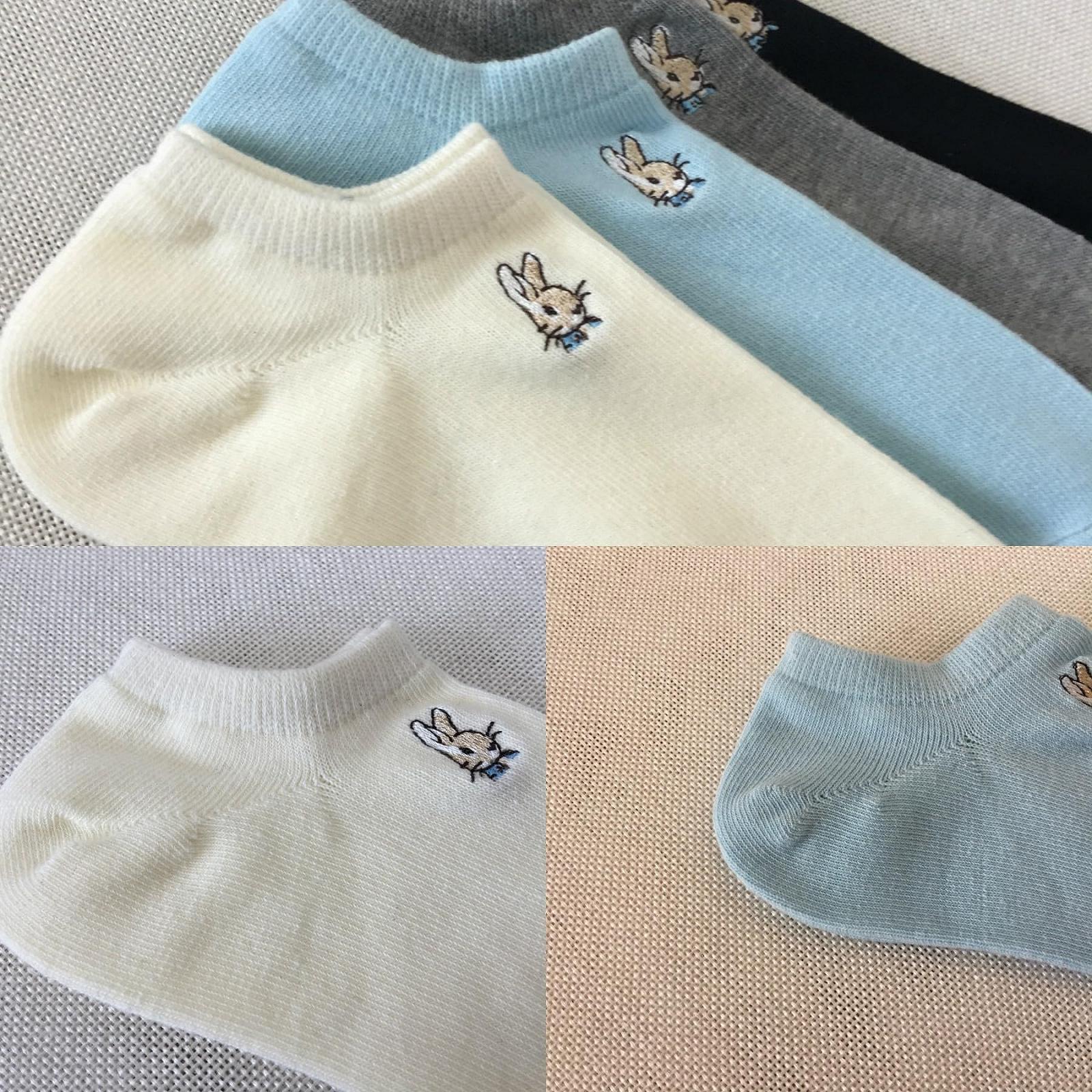 4 пары женских носков с вышивкой кролика, короткие хлопковые носки, фото №2
