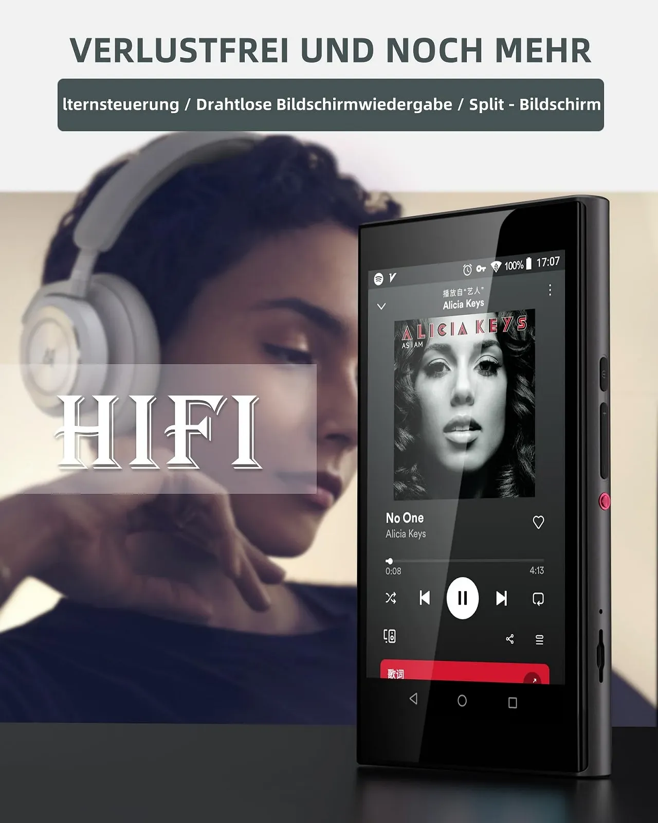 MP3-плеер Pecsu G5 128GB Bluetooth, WiFi, 5-дюймовый сенсорный экран Android 14, Черный, фото №5