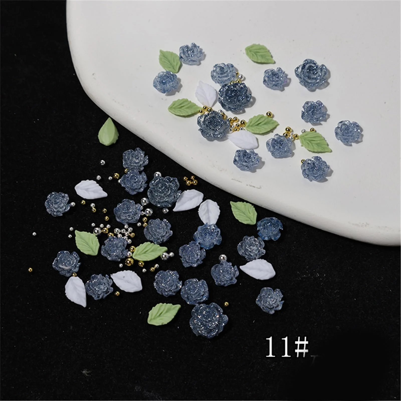 3D Квіти Сталеві намистини для нігтів Листя Декор, фото №4