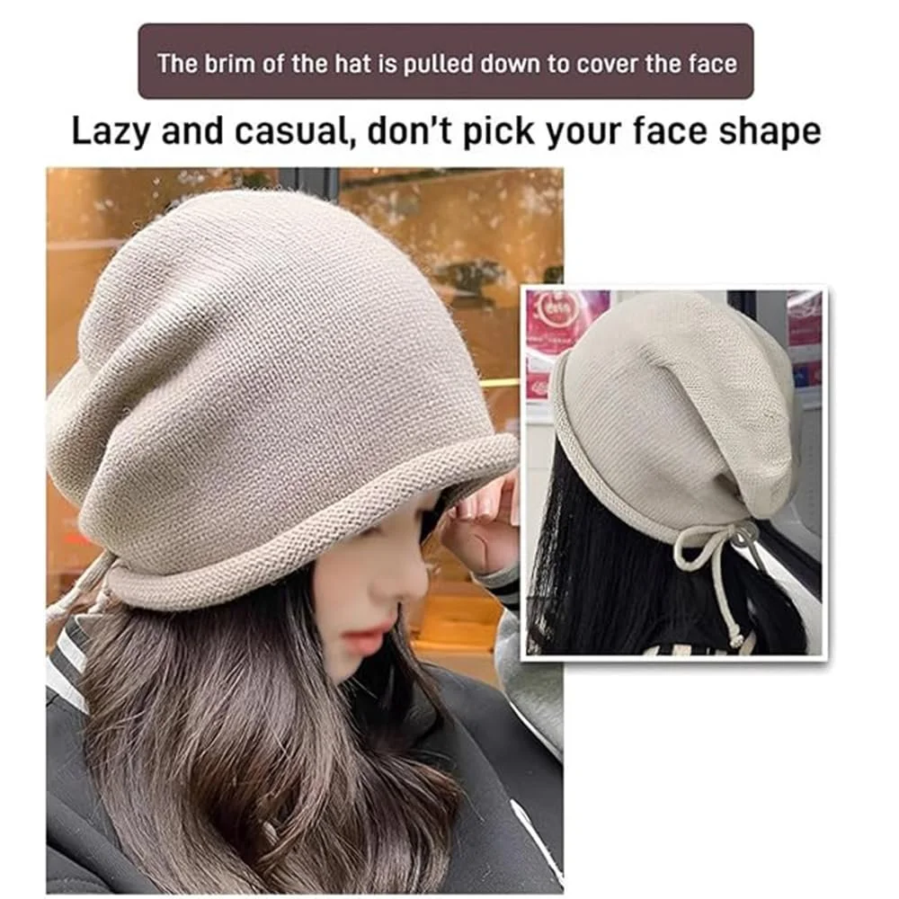 Шапка-бини Вязаная Удлиненная с закатанным краем, фото №3 Шапка-бини Вязаная Удлиненная с закатанным краем, фото №3