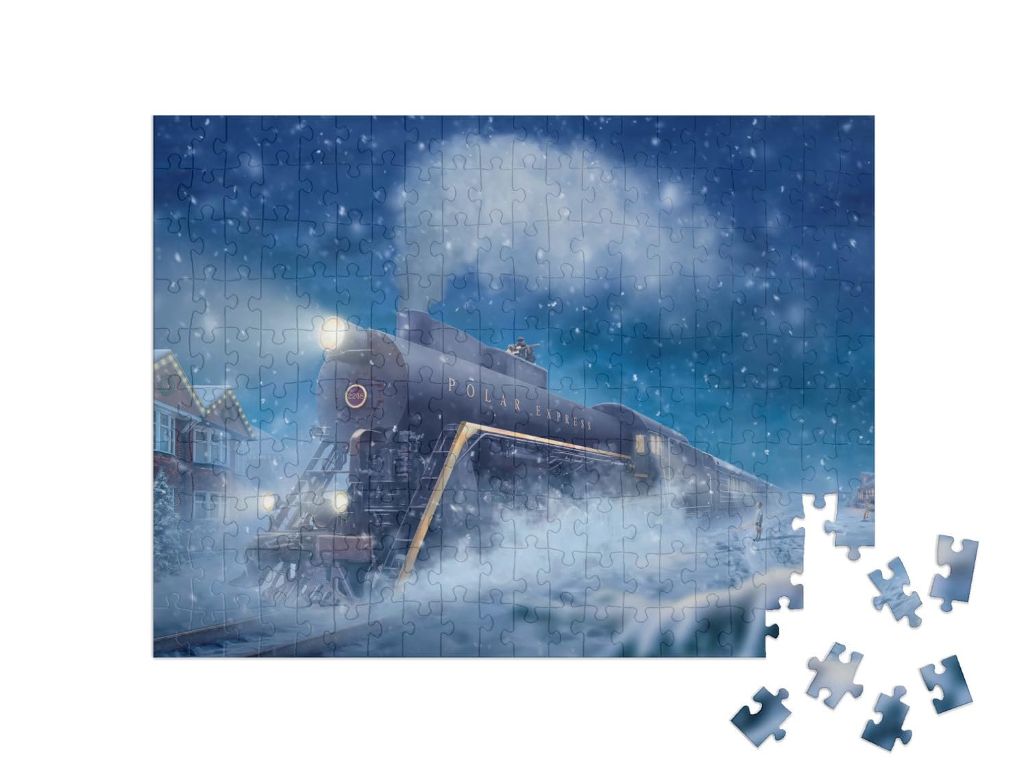 Пазл puzzleYOU Little Boy Man on the Train Puzzle Collection Locomotive Polar Express in a Snowy Landscape 200 элементов, фото №2