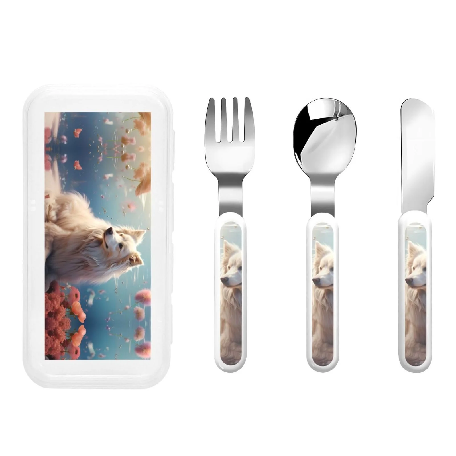 Набор детских столовых приборов из трех предметов с принтом, фото №1 Набор детских столовых приборов из трех предметов с принтом, фото №1