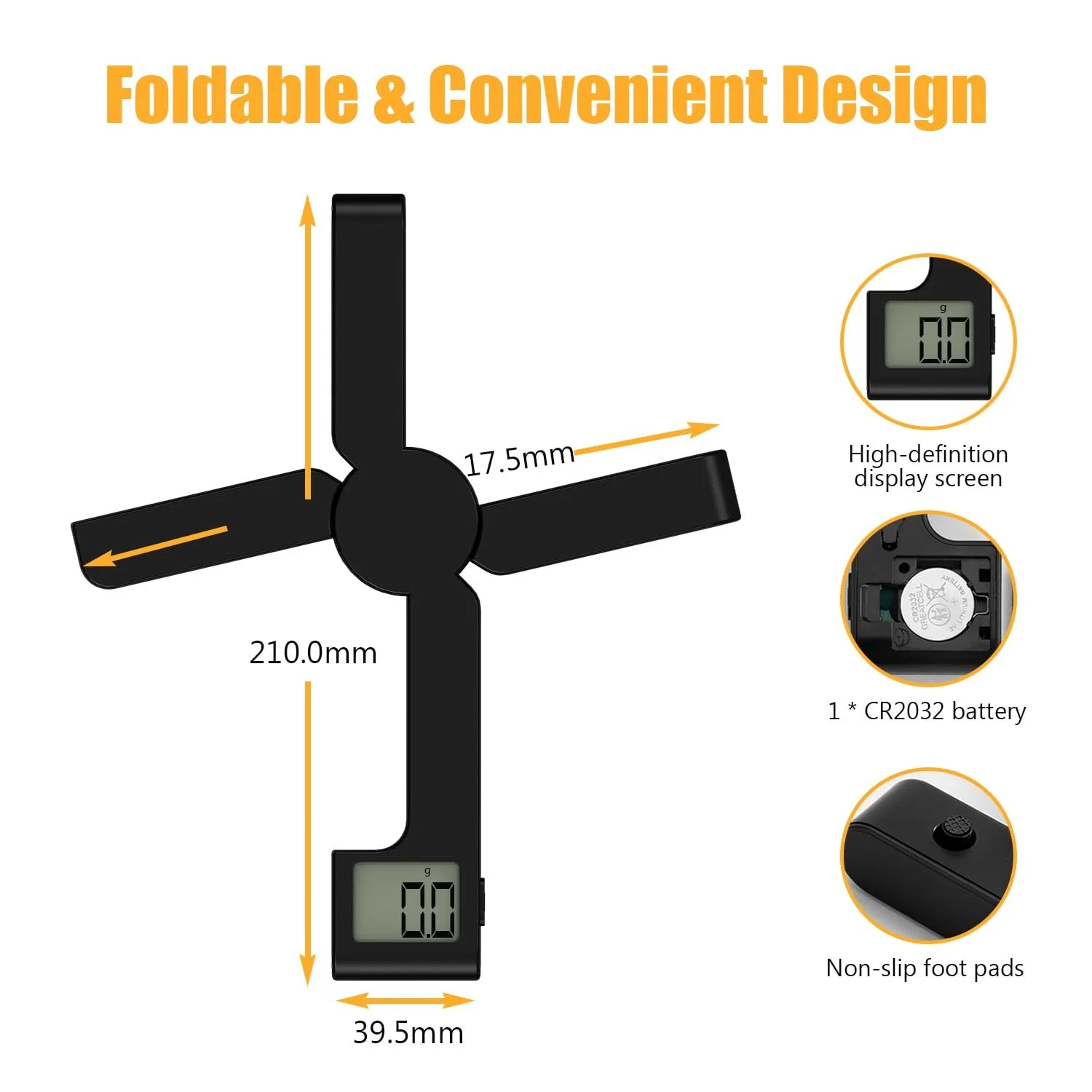 Міні ваги для їжі Folding Digital Pocket Scale Чорні, фото №3