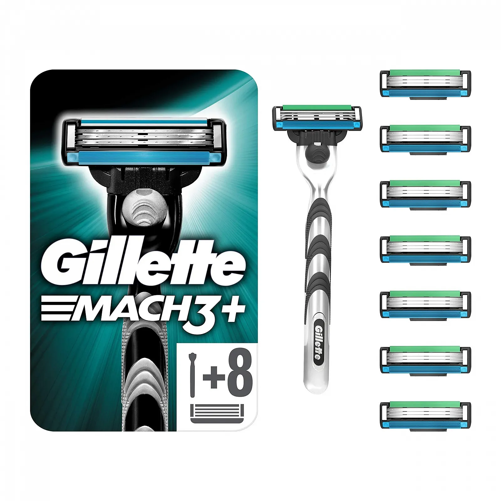 Сменные кассеты для бритья Gillette Mach3 8 шт + станок, фото №1