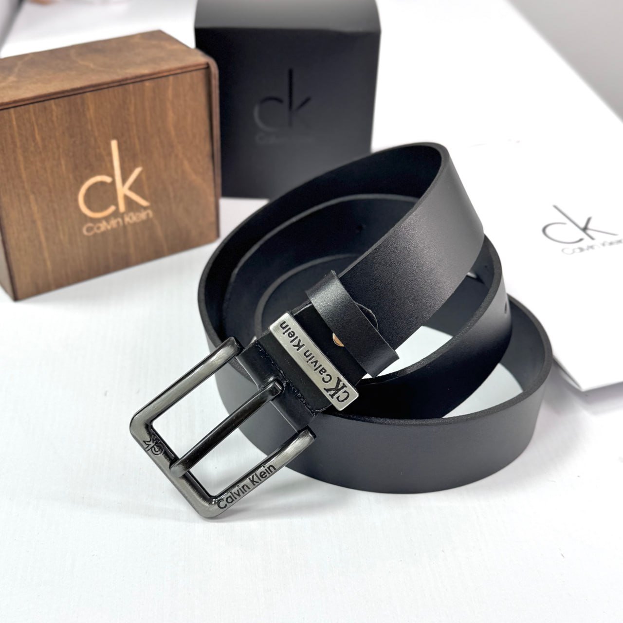 Чоловічий ремінь Calvin Klein чорний шкіряний пояс Келвін Кляйн, фото №3