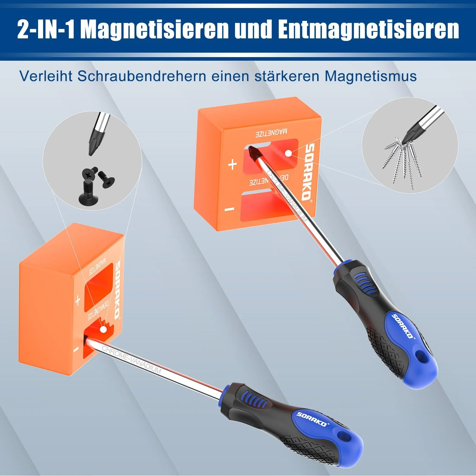 Набір викруток магнітних SORAKO 11 одиниць з намагнічувачем 2-в-1, фото №3