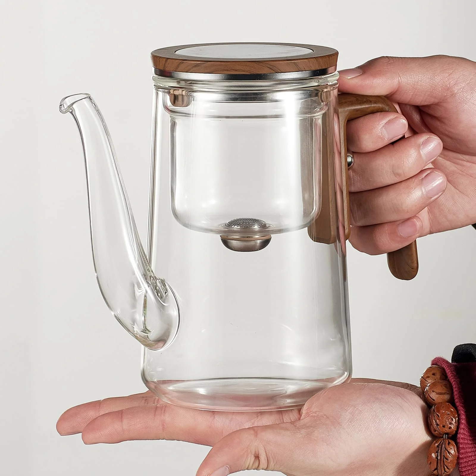 Чайник-заварник Скляний з дерев'яною ручкою та ситечком, фото №6