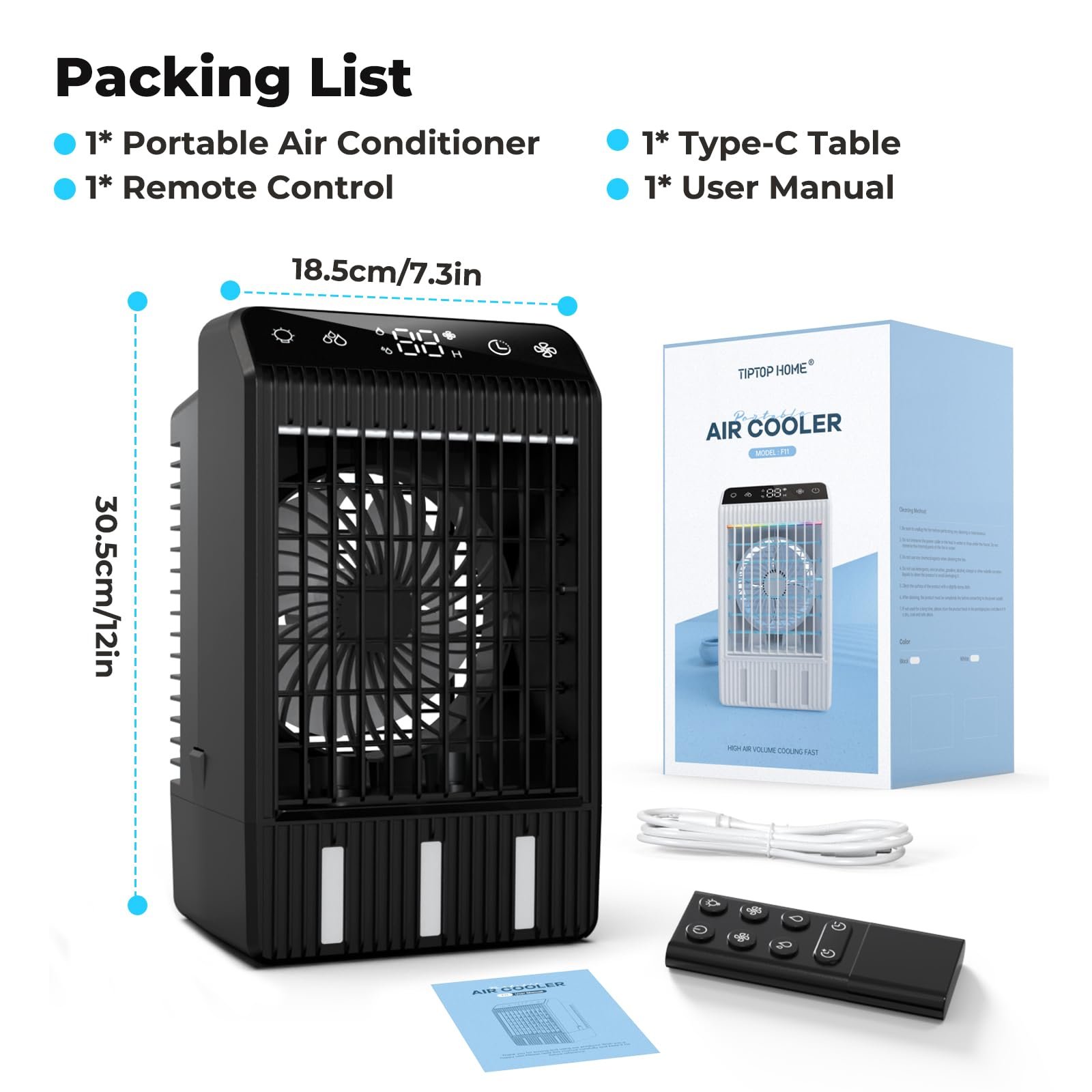 Мобільний міні-кондиціонер 4-в-1 з дисплеєм 1000 мл 4 швидкості Пульт Подвійне розпилення 7 кольорів, фото №8