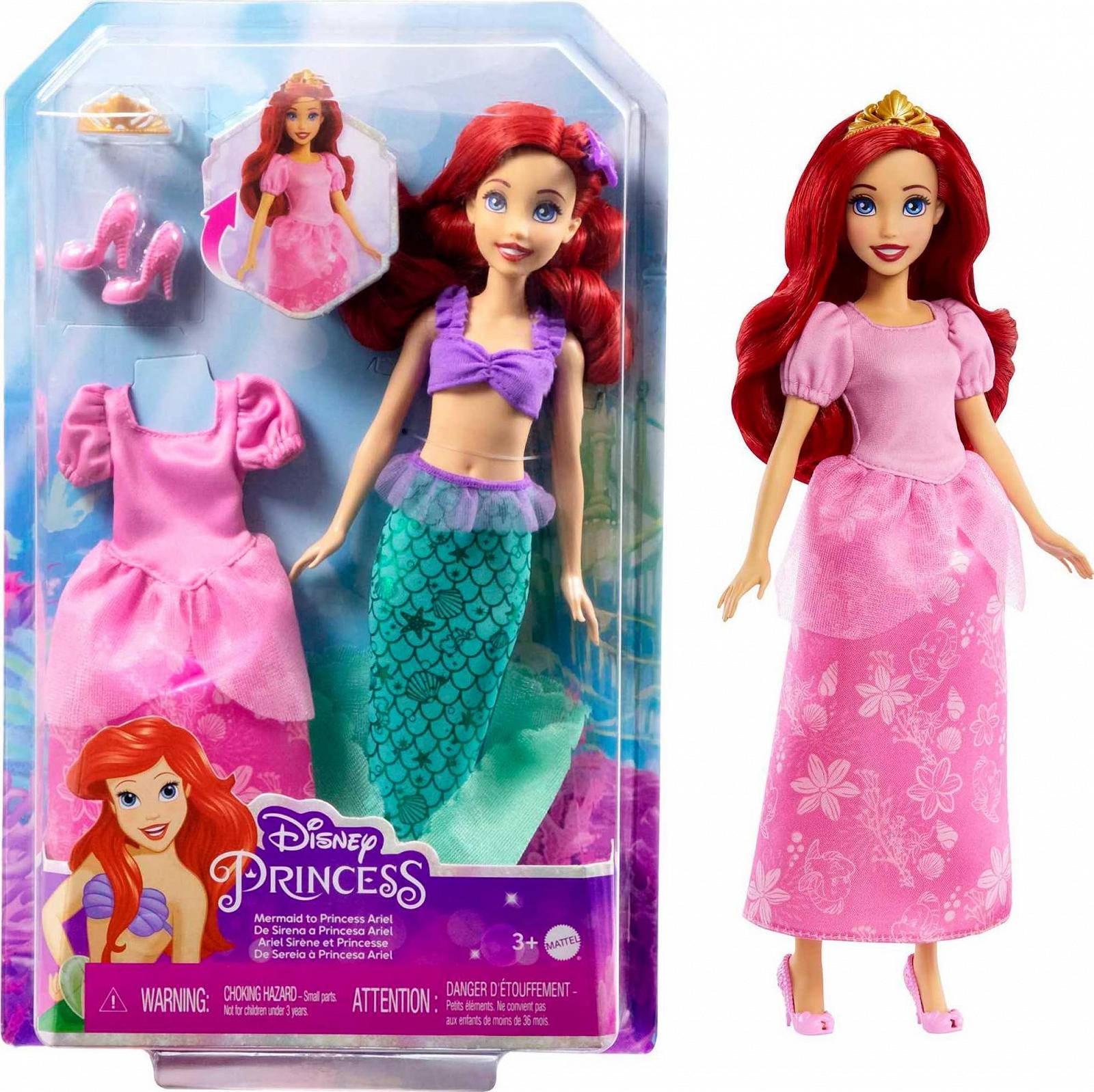 Кукла Disney Mattel Princess Ariel 2-in-1 Becoming Mermaid to Princess с 2 нарядами и аксессуарами по мотивам фильмов, фото №1