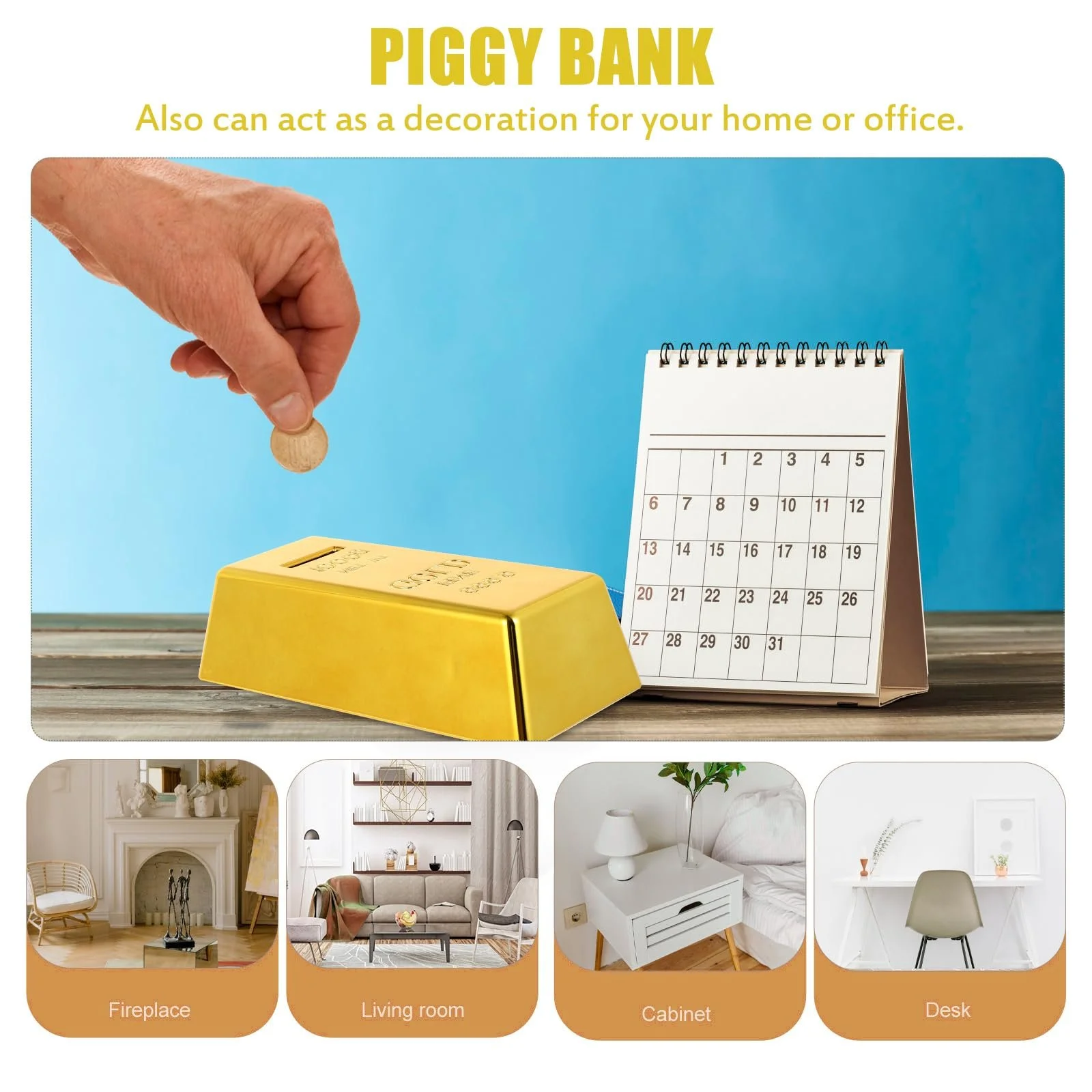 Скарбничка BESPORTBLE Gold Bar Plastic Золота 6,6 x 3 x 1,8 дюйма, фото №2