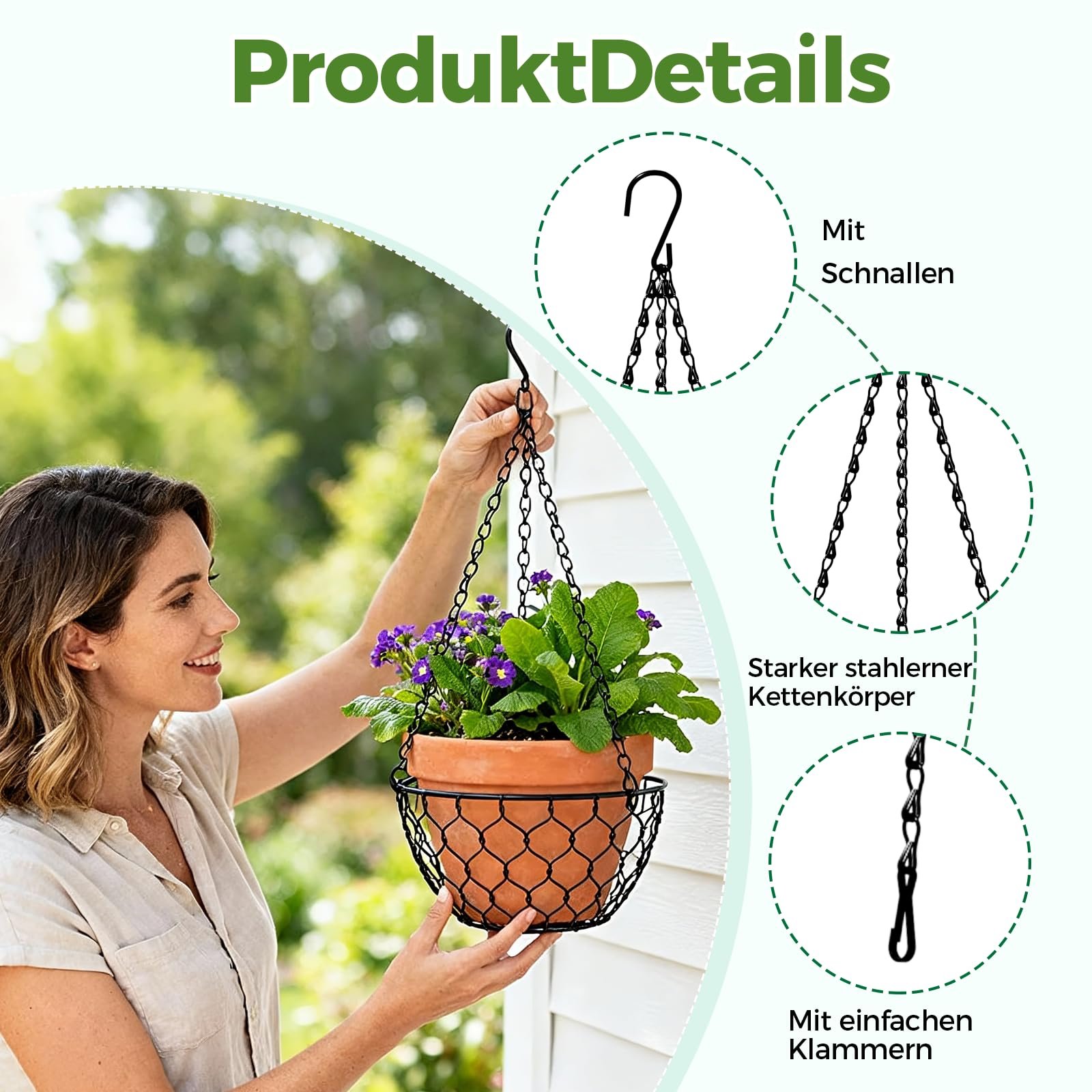 Ланцюги для підвісних кошиків Bamworld Набір 3 шт 47 см Металеві Чорні, фото №5