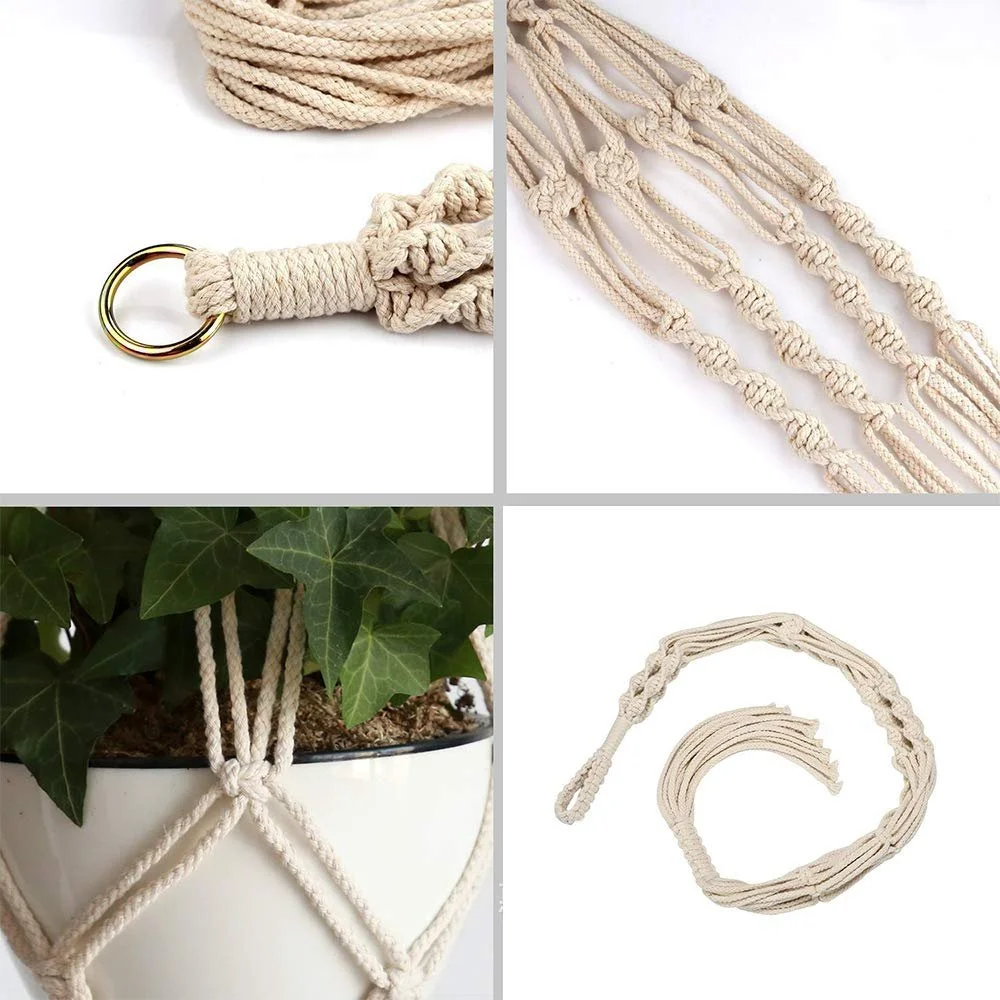 Подвесное кашпо макраме Boho из хлопковой веревки 65 см Бежевый, фото №3