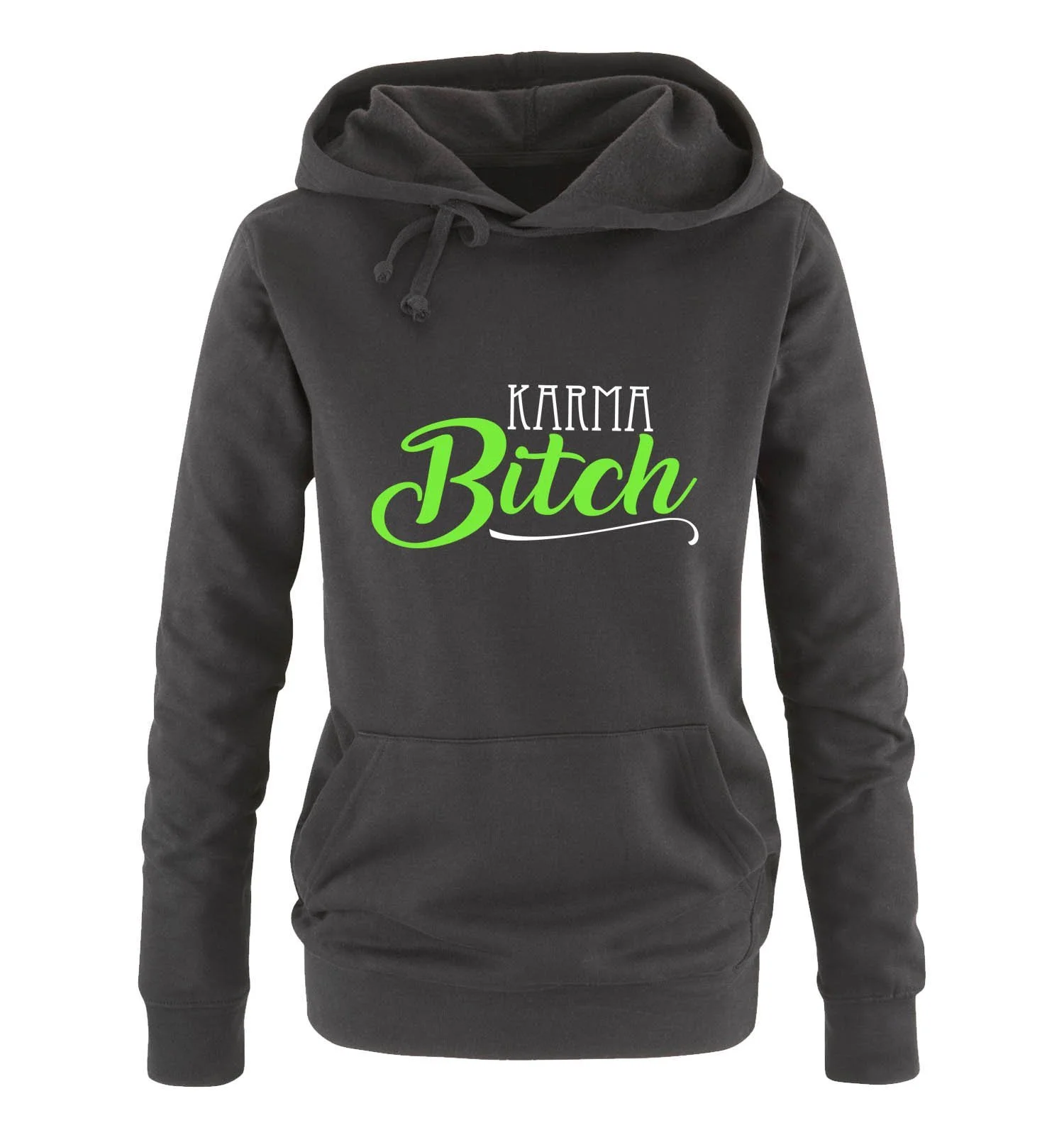 Худи Comedy Shirts Karma Bitch Женский с капюшоном, карманом-кенгуру, длинными рукавами и принтом, фото №1