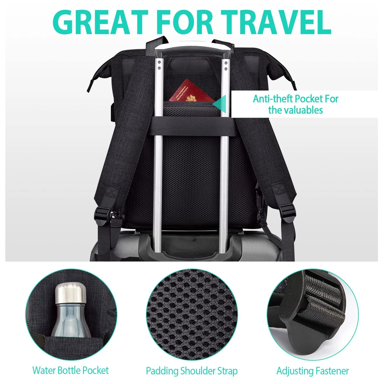 Рюкзак для школи Kuosdaz 15.6 дюймів USB Charging Port & Laptop Compartment Casual Anti-Theft Black, фото №5 Рюкзак для школи Kuosdaz 15.6 дюймів USB Charging Port & Laptop Compartment Casual Anti-Theft Black, фото №5