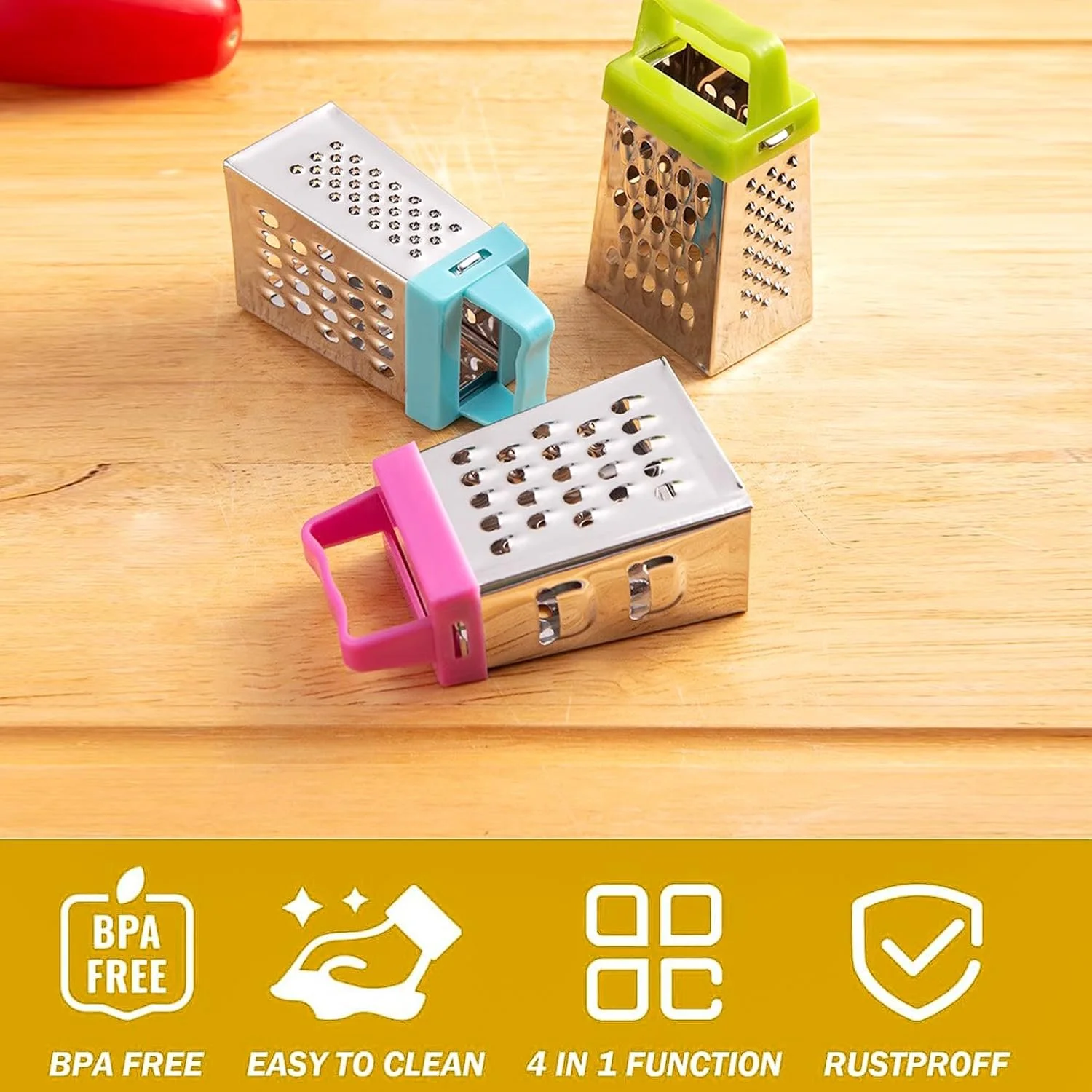 Набір міні-терок для сиру з нержавіючої сталі, 3 шт., фото №5 Набір міні-терок для сиру з нержавіючої сталі, 3 шт., фото №5