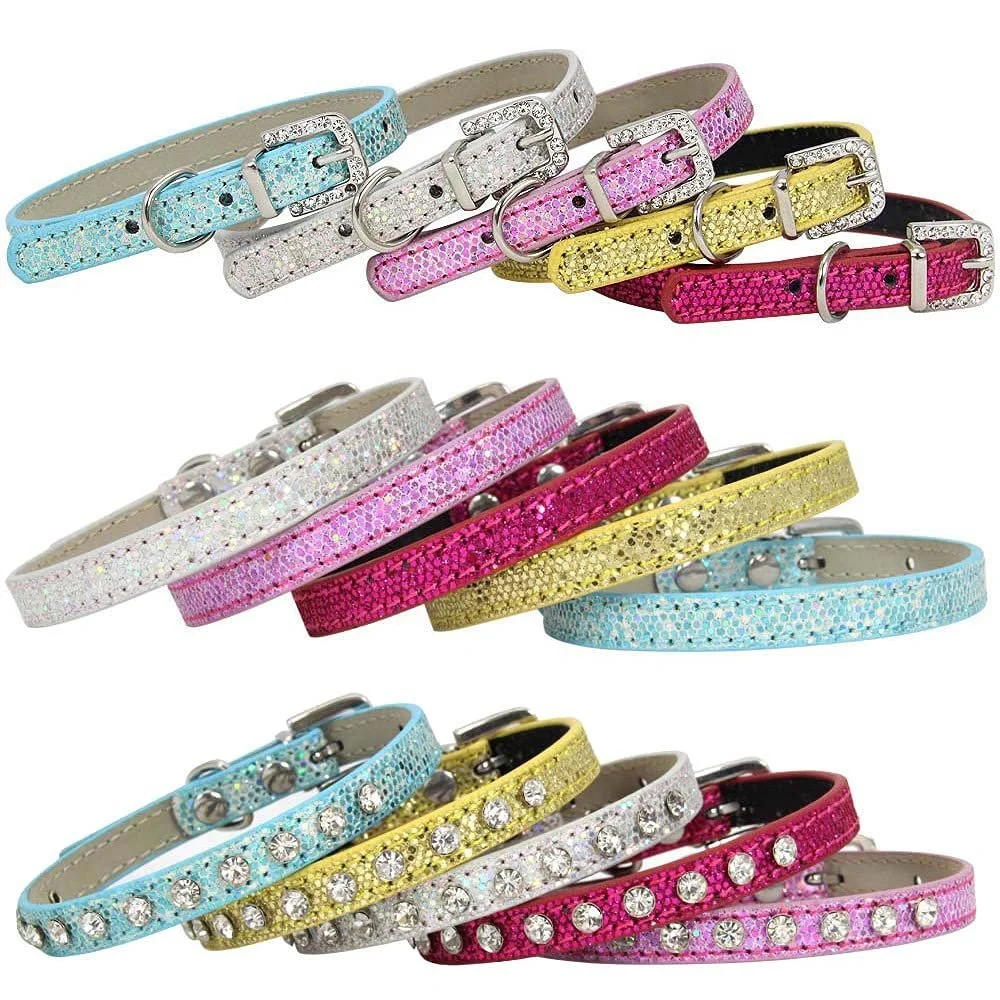 Нашийник для котів та собак 2 шт Glitter Fabric з діамантами Adjustable, фото №5