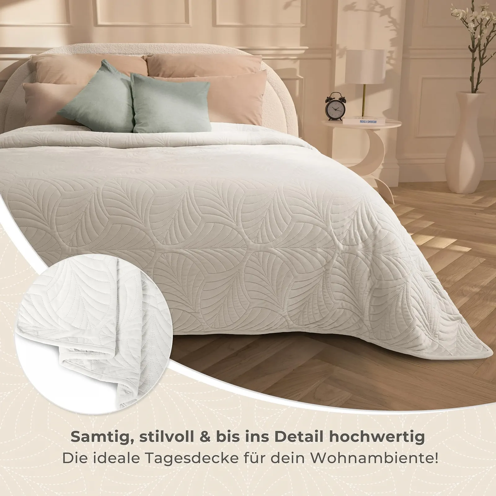 Покривало Gräfenstayn Premium 170 x 210 см Листяний візерунок Кремовий, фото №4