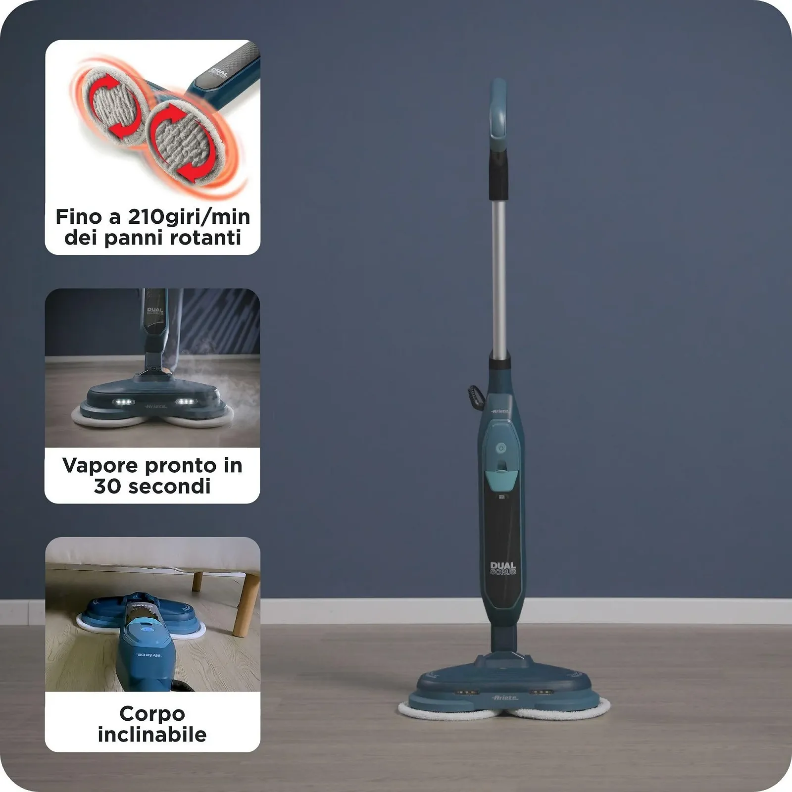 Пароочисник Ariete 4178 Dual Scrub 1200 W 400 мл 2 швидкості 4 серветки Синій, фото №5