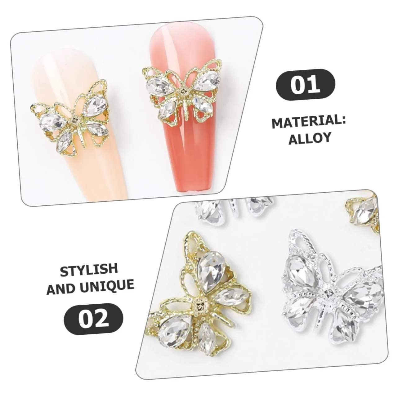 Украшения для ногтей Healeved Бабочки со стразами, 20 шт., фото №8