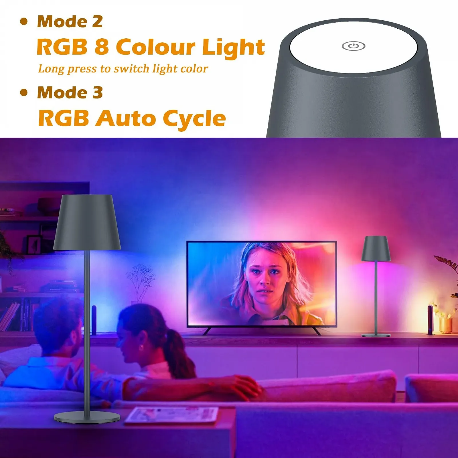 Настільна лампа Aipsun LED бездротова 5000 мАг Touch Dimmable RGB USB-C IP54 Anthracite 30 см, фото №7