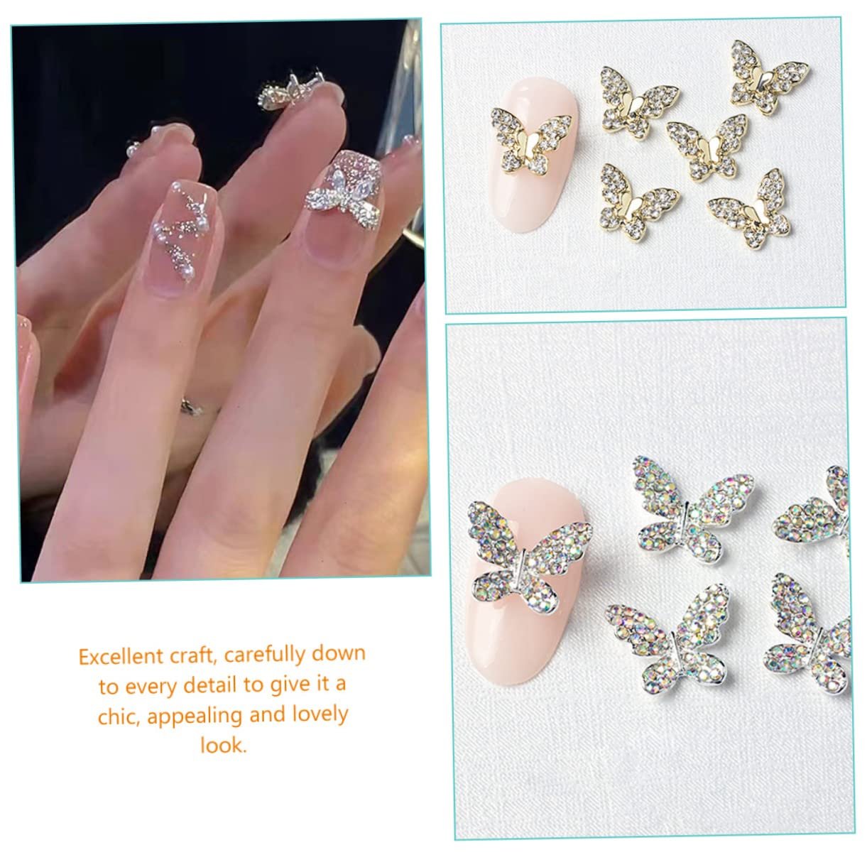 Підвіска для нігтів Метелик POPETPOP 2прикраси для манікюру, наклейки для нейл-арту, дорогоцінне каміння, фото №6