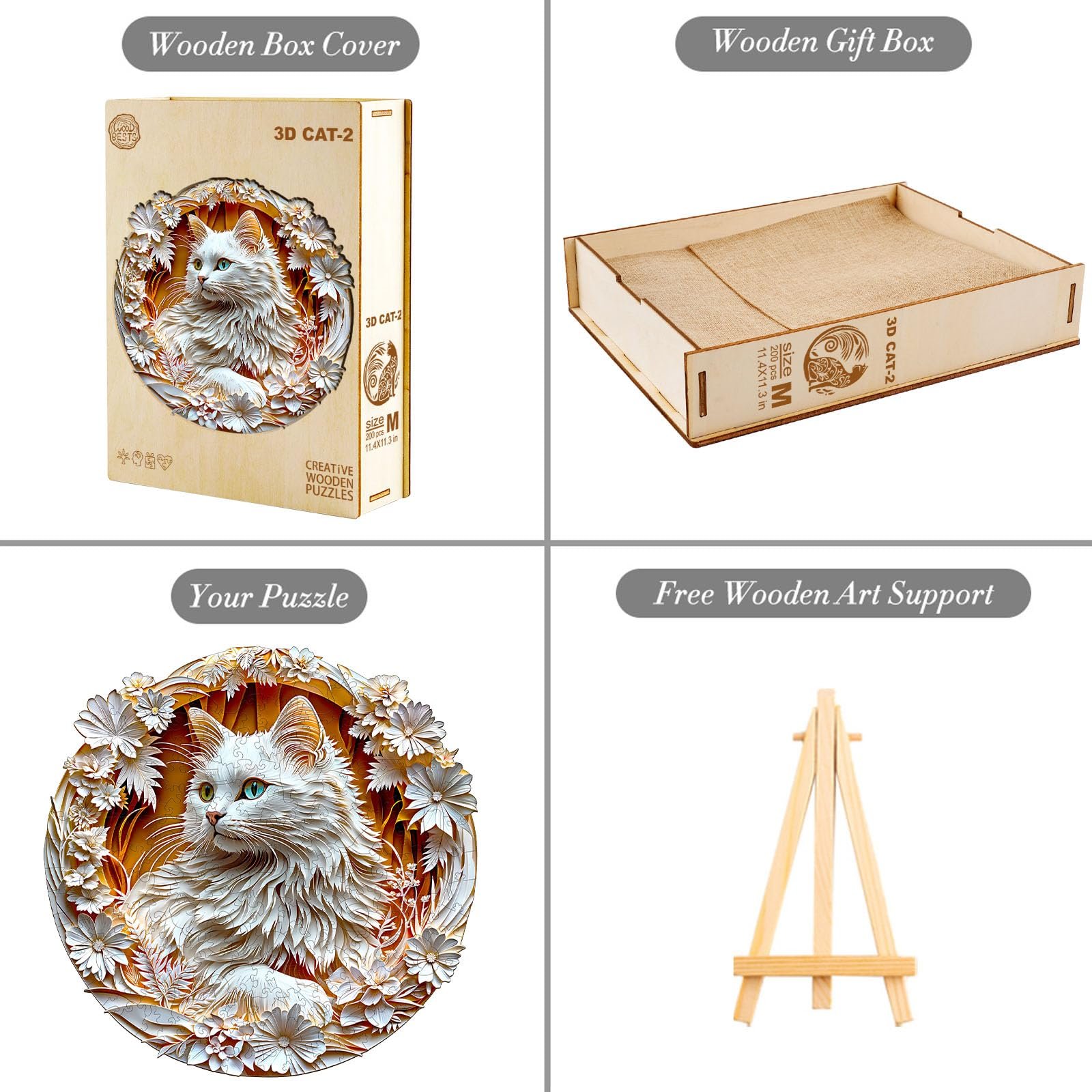 Пазл дерев'яний 3D Visual Effect Cat з подарунковою коробкою, 34 x 33.7 см, 300 елементів, фото №3