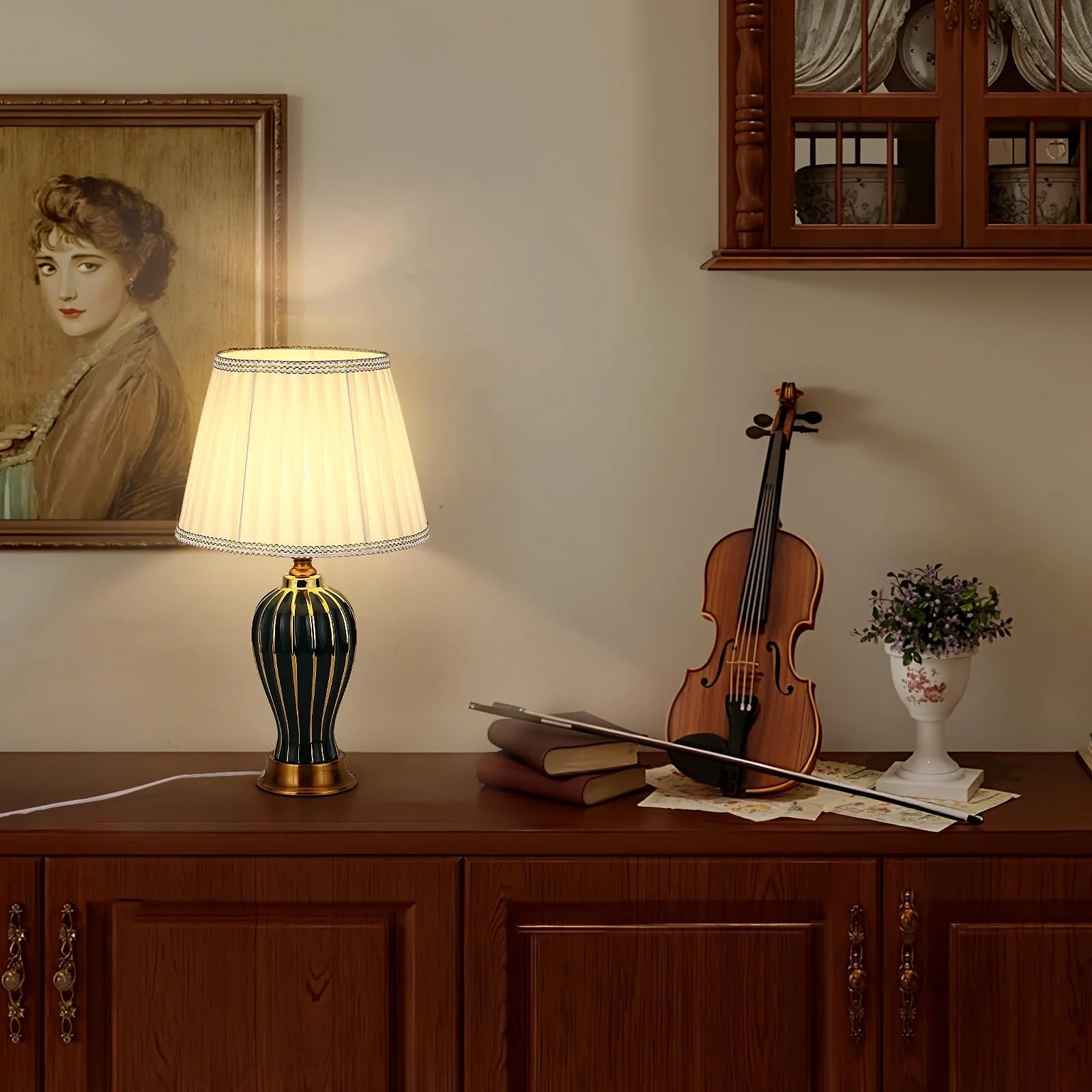 Настільна лампа Керамічна E27 Ретро 53 см Зелений, фото №3