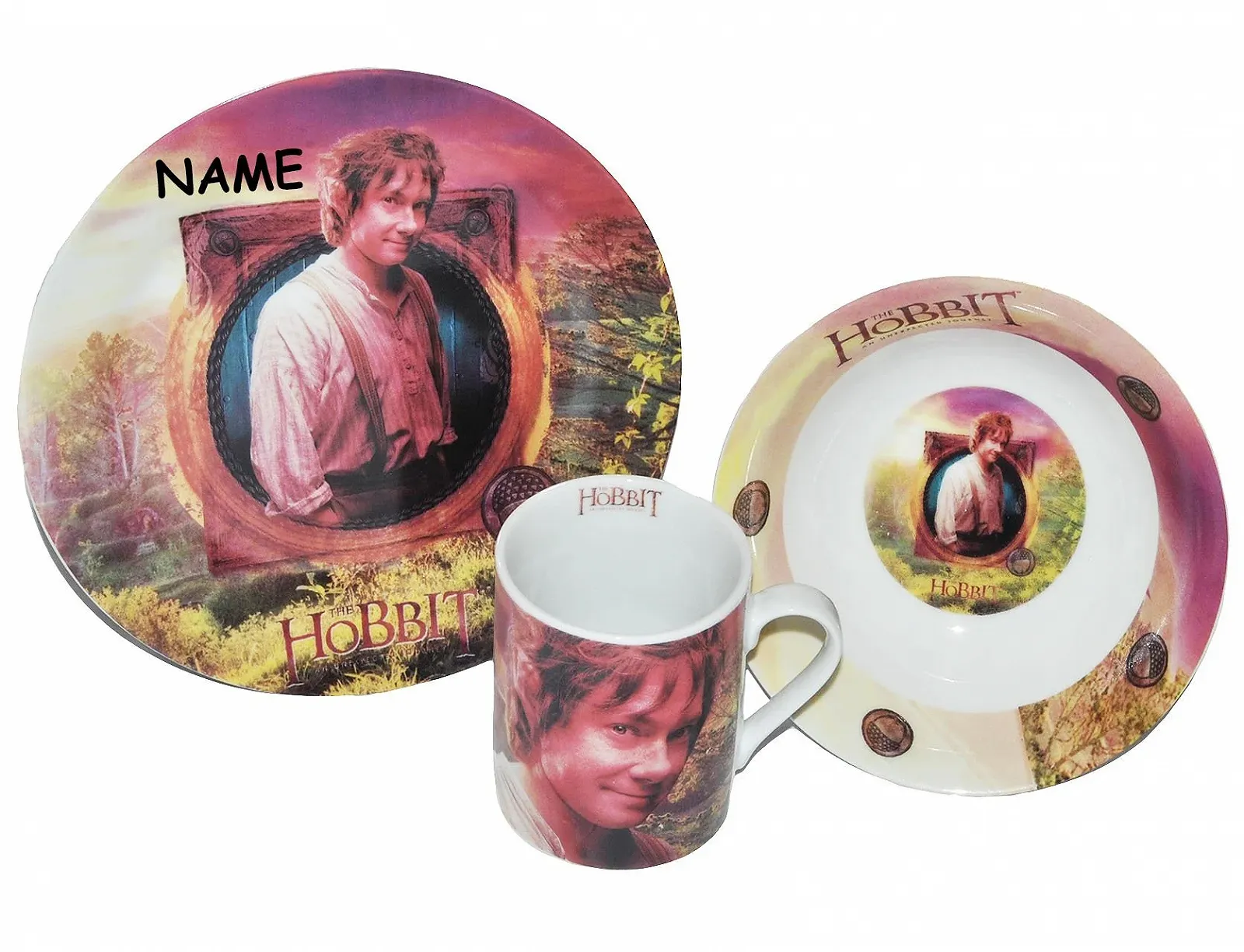 Набір дитячого посуду Hobbit Lord of the Rings з 3 предметів Фарфорова чашка + тарілка + миска для пластівців, фото №1 Набір дитячого посуду Hobbit Lord of the Rings з 3 предметів Фарфорова чашка + тарілка + миска для пластівців, фото №1