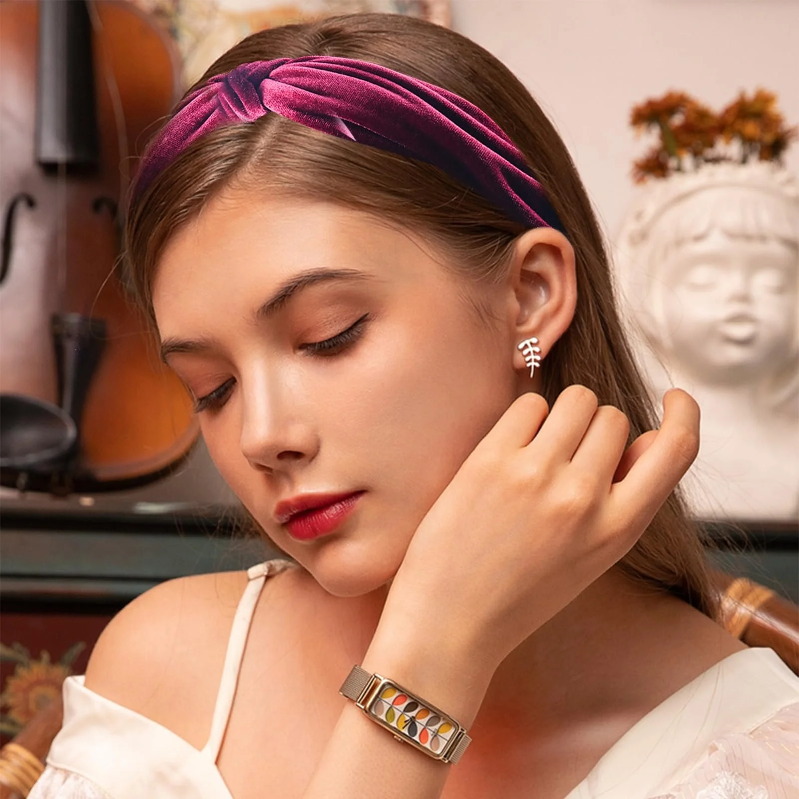 Обруч бархатный elthmpr Braided Красный Набор 3 шт, фото №6