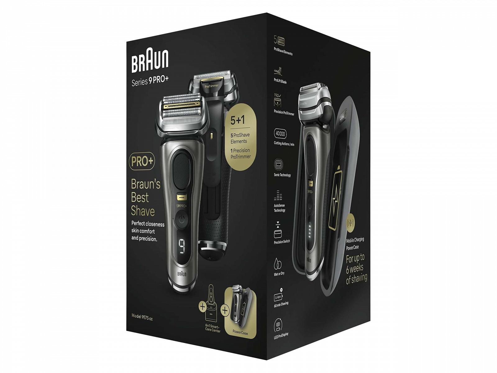 Електробритва Braun Series 9 Pro+ 9575 cc 5 елементів, тример, станція очищення, PowerCase Благородний метал, фото №4 Електробритва Braun Series 9 Pro+ 9575 cc 5 елементів, тример, станція очищення, PowerCase Благородний метал, фото №4