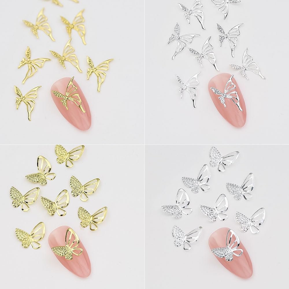 Метелики, мікс розмірів та форм, 140 шт, золото, срібло, фото №3