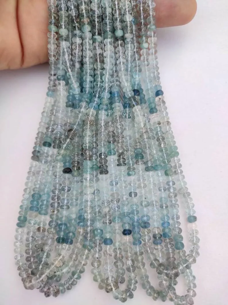 Бусины Аквамарин Натуральный Гранчак Гладкие 4-4.5 мм, нить длиной 40.5 см бусины из драгоценных камней для ожерелья и браслета, фото №2