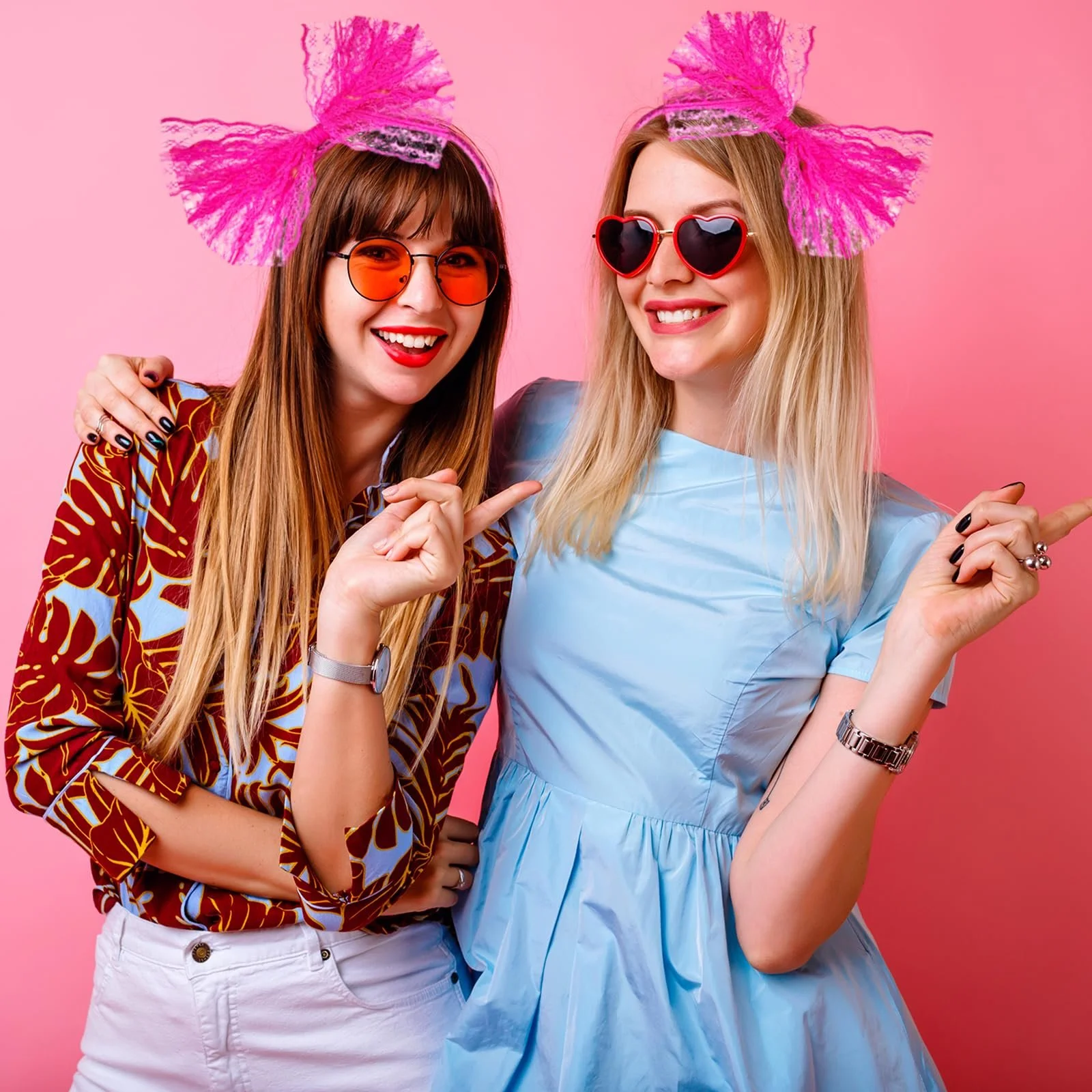 Обруч на голову Неон з бантом 1980-х Рожевий, фото №4