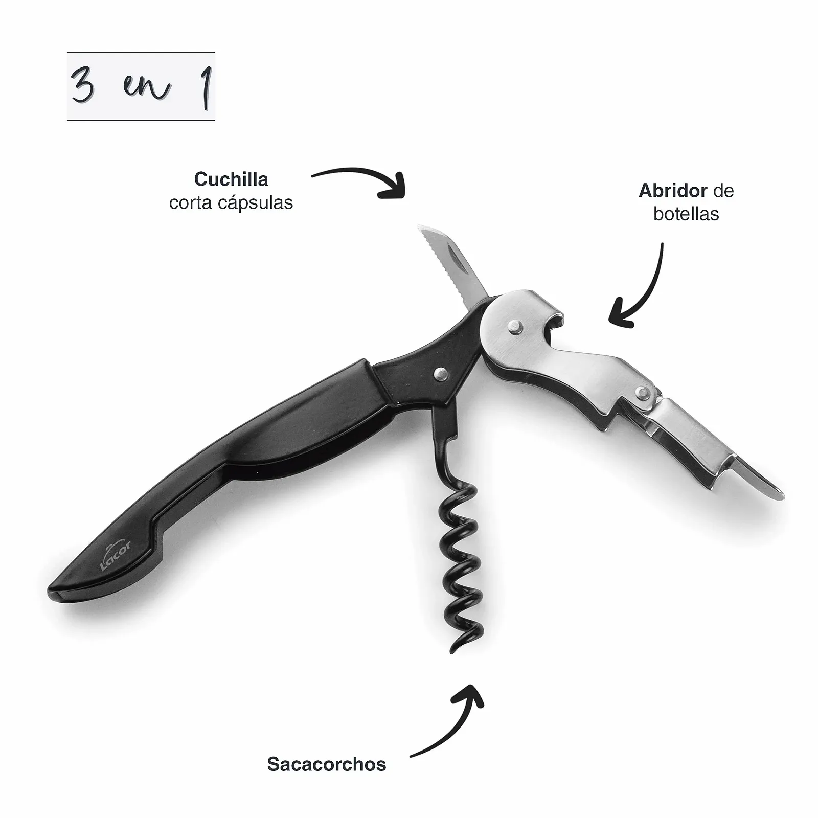 Штопор Lacor Luxe 3-в-1 Нержавіюча сталь, фото №3