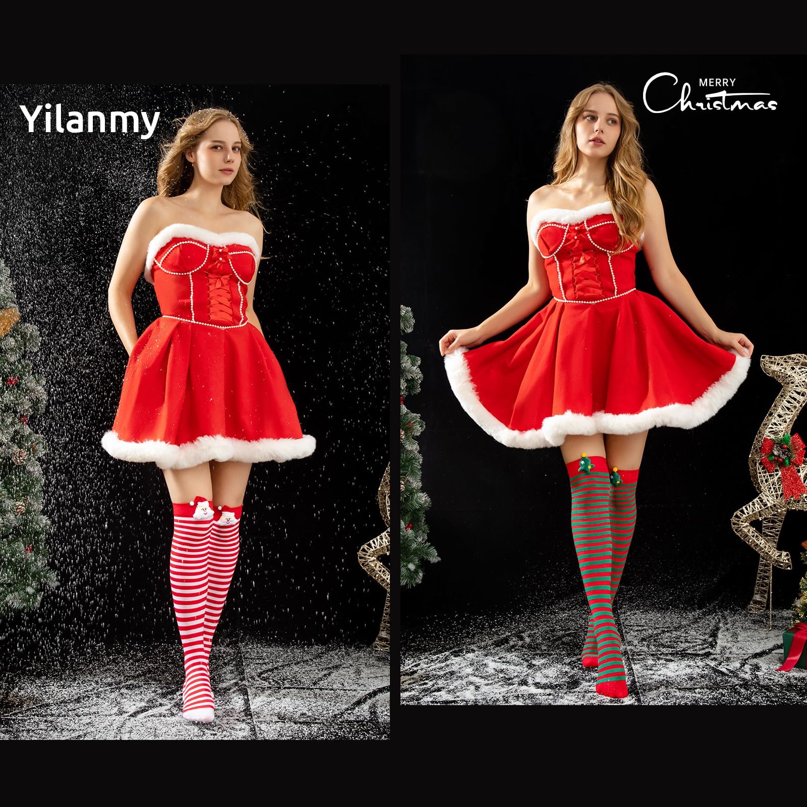 Гольфы Yilanmy Рождественские выше колена, 2 пары, женские, полосатые, высокие, для косплея на Рождество, фото №5