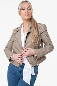 Жіноча щкіряна байкерська куртка Guess by Marciano smart-casual Сіро-коричневий - 42 synthetic.ua - Фото 1