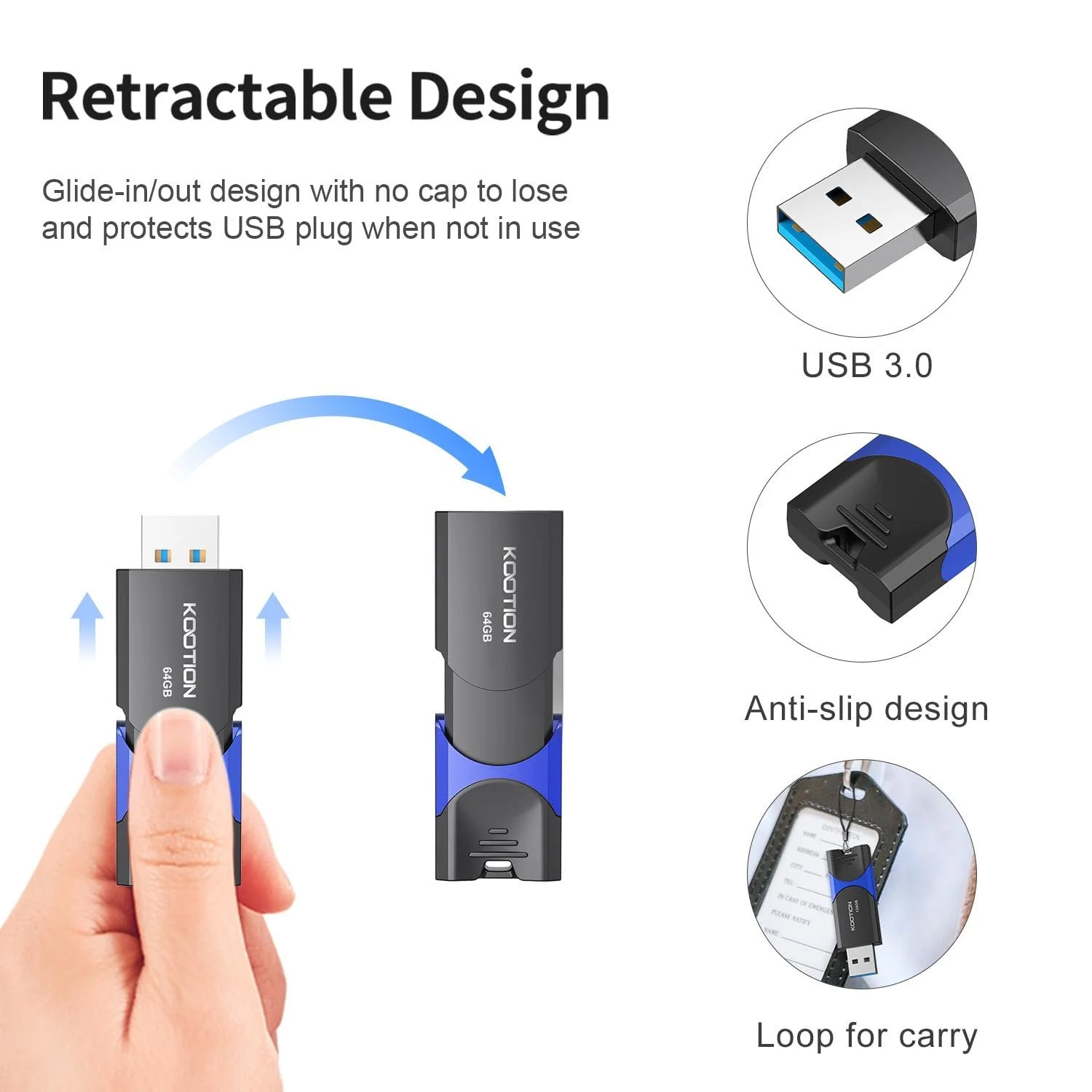 Набір USB-флеш-накопичувачів KOOTION 64 GB 3 шт. USB 3.0 USB C Retractable, фото №2