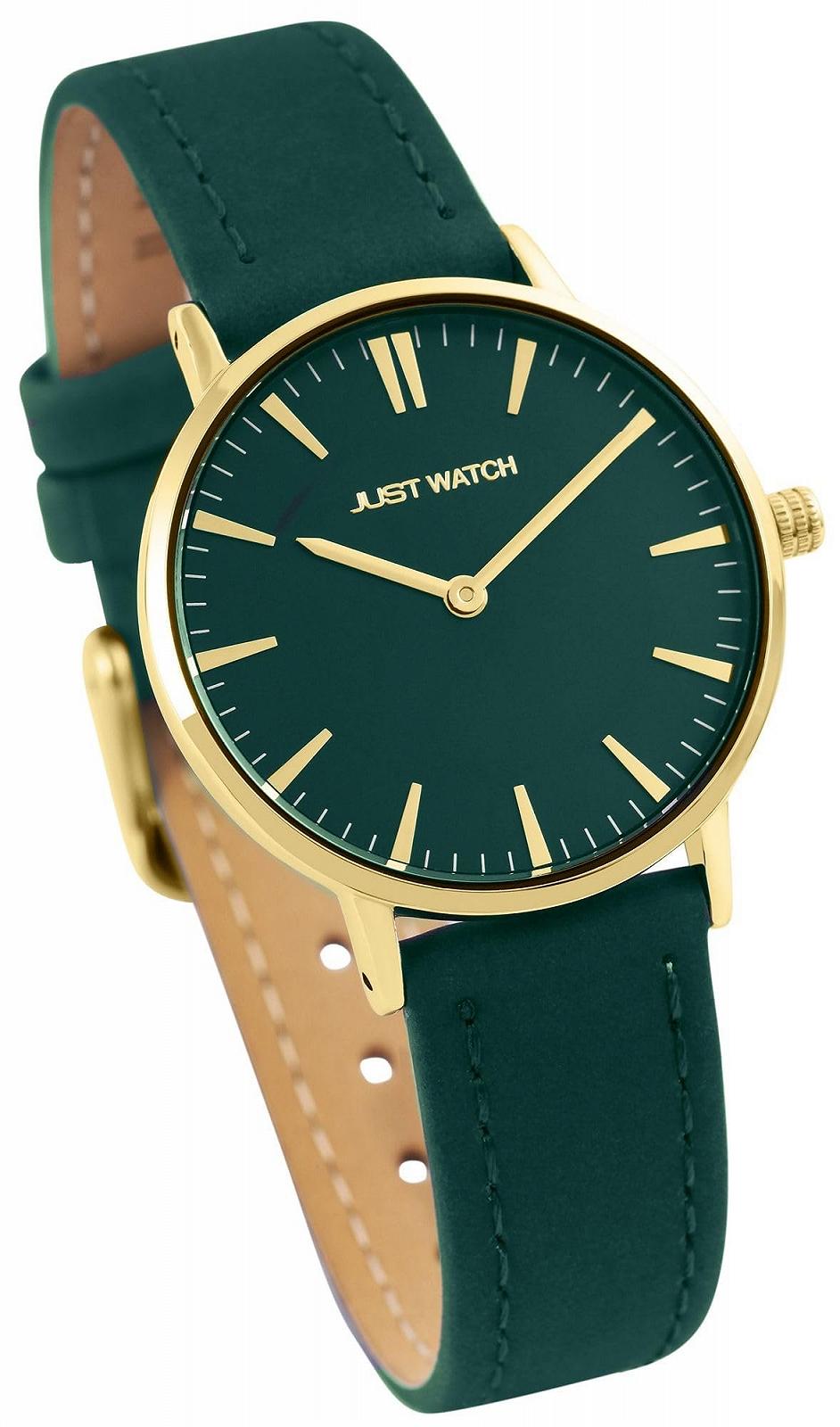 Женские часы Just Watch, зеленый ремешок из натуральной кожи, кварцевые часы с золотистым корпусом, диаметр 33 мм, минеральное стекло, застежка-пряжка, водонепроницаемость 3 Bar, классические часы для женщин, фото №4