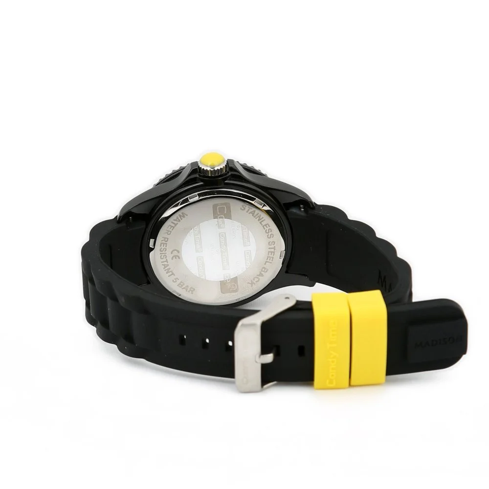 Унисекс Часы Madison Date Classic Кварцевые с резиновым ремешком U4486-02, черный/желтый, размер Unit, лента, фото №3 Унисекс Часы Madison Date Classic Кварцевые с резиновым ремешком U4486-02, черный/желтый, размер Unit, лента, фото №3