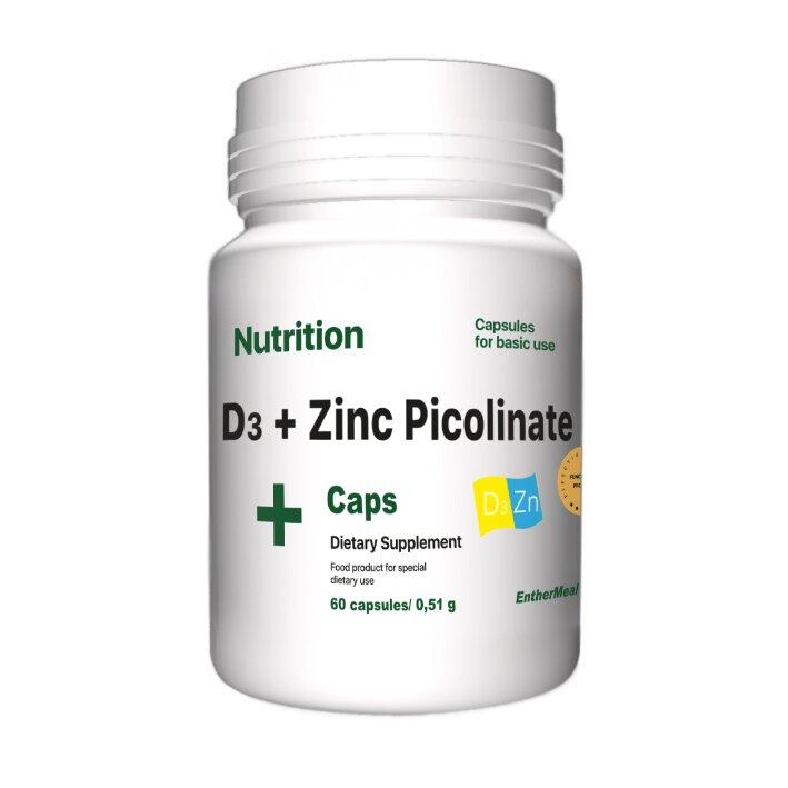 Витамины и минералы EntherMeal D3 Zinc Picolinate 60 капсул, фото №1