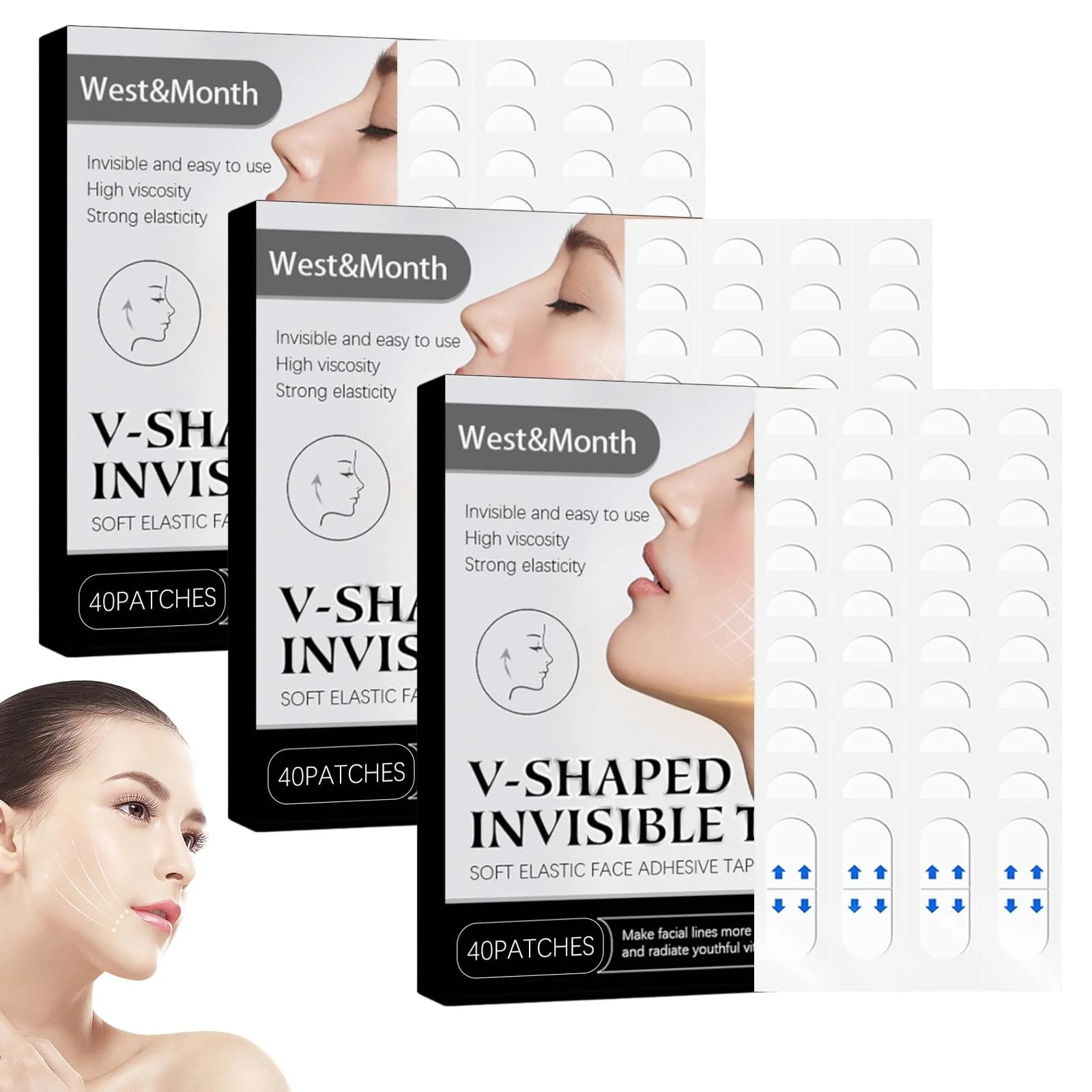 Набір стрічок для підтяжки обличчя 120 шт., стрічка для підтяжки обличчя, фото №1